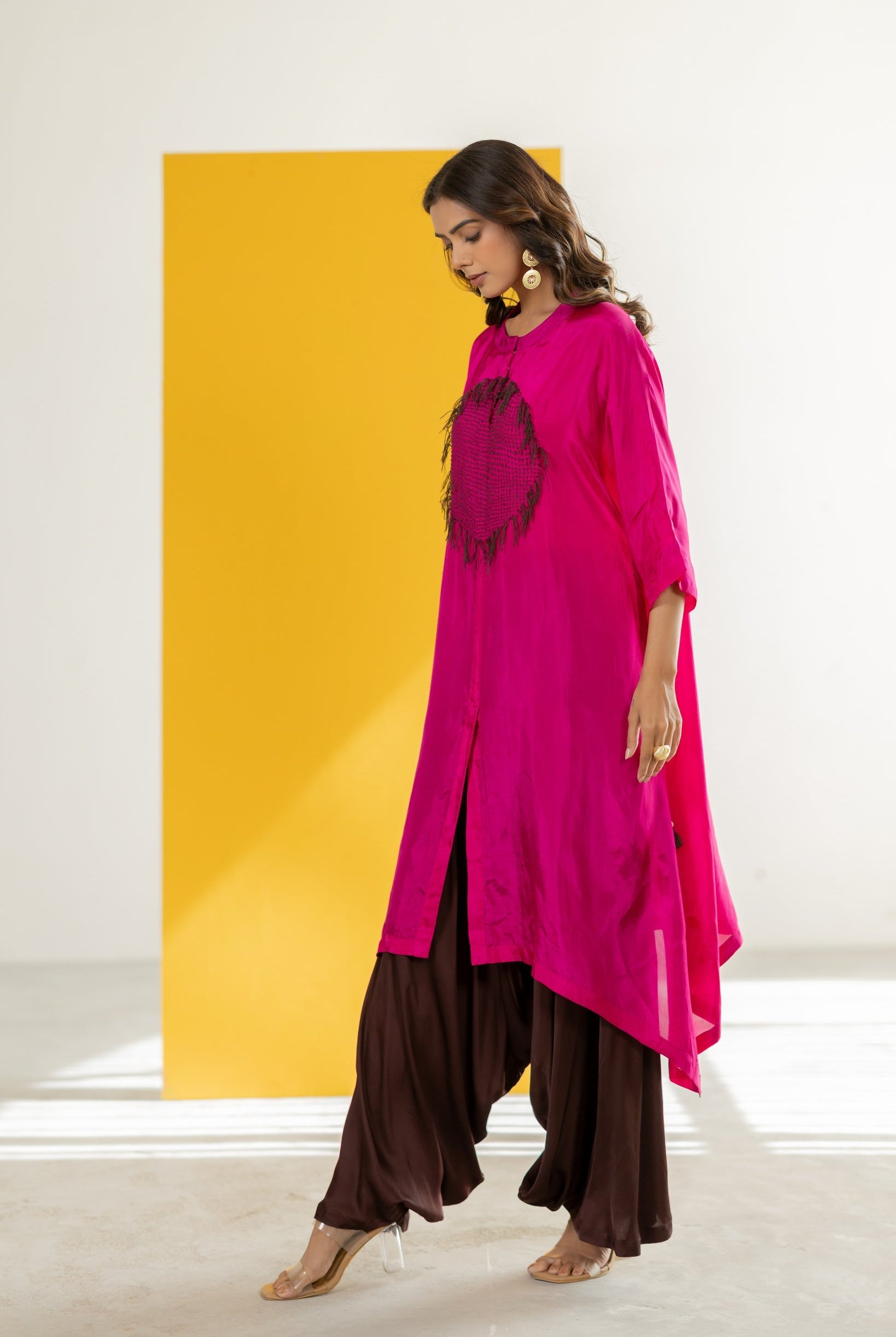 Hot Pink Kaftan Set - CiceroniKurta Set, Festive WearTussah