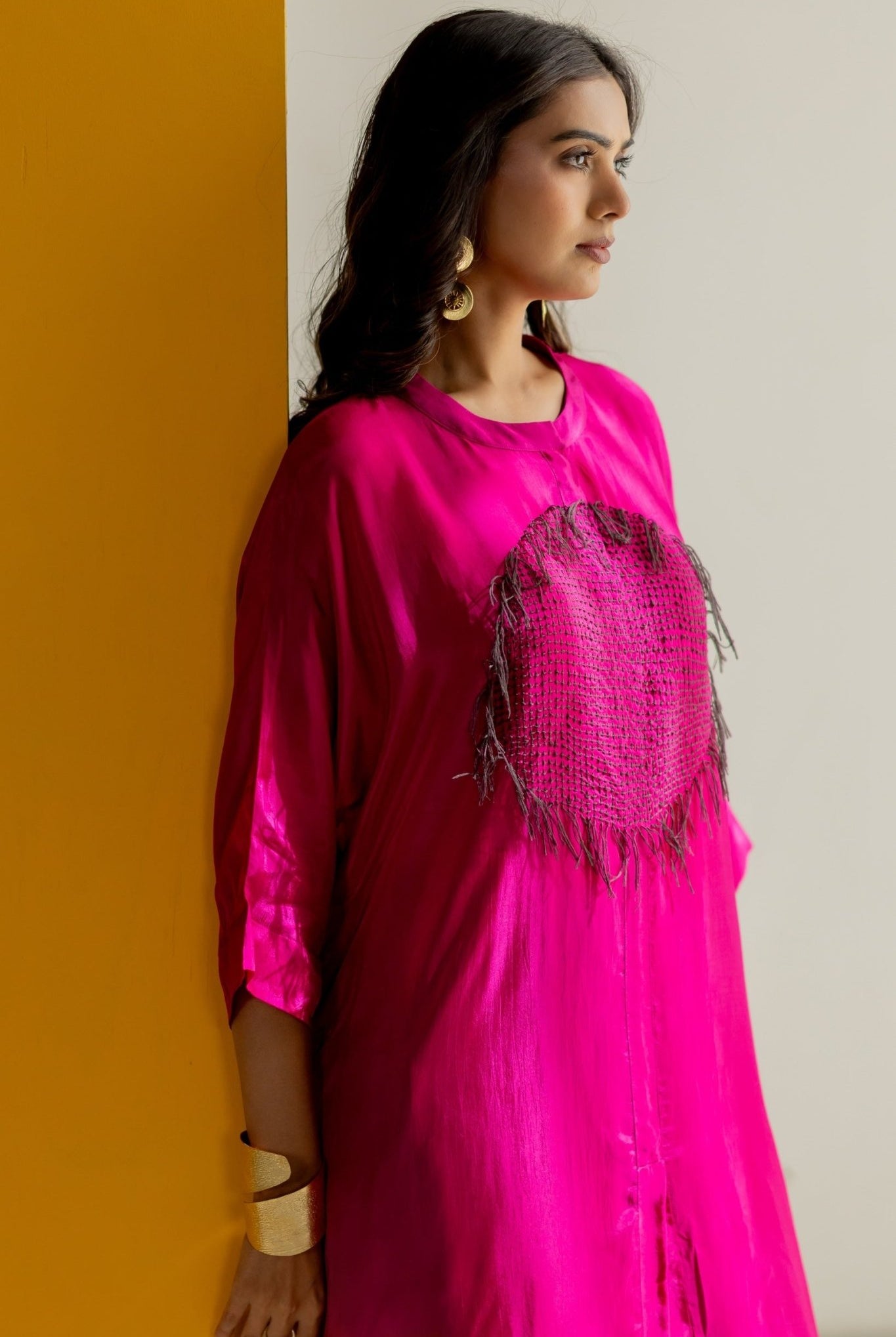 Hot Pink Kaftan Set - CiceroniKurta Set, Festive WearTussah