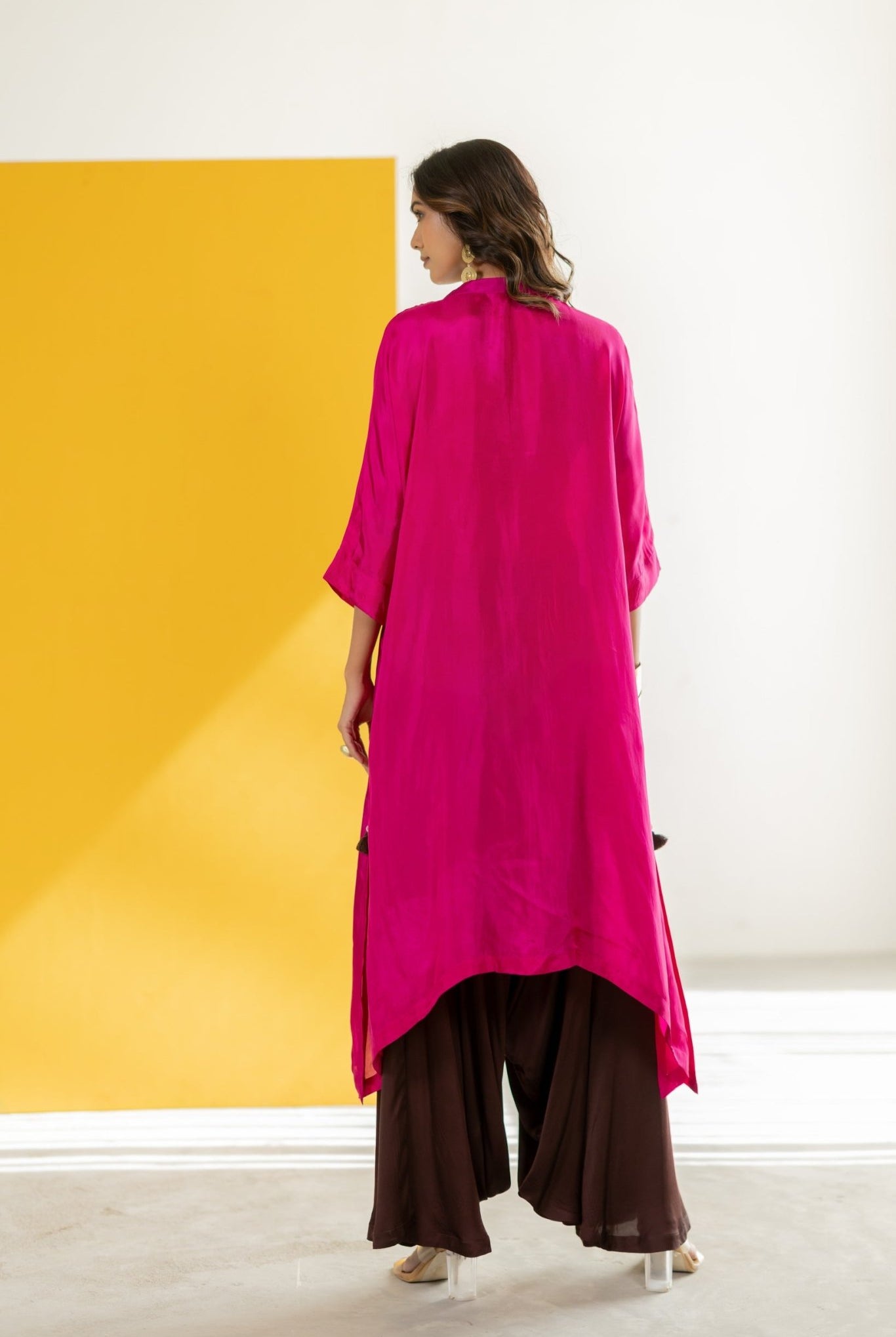 Hot Pink Kaftan Set - CiceroniKurta Set, Festive WearTussah