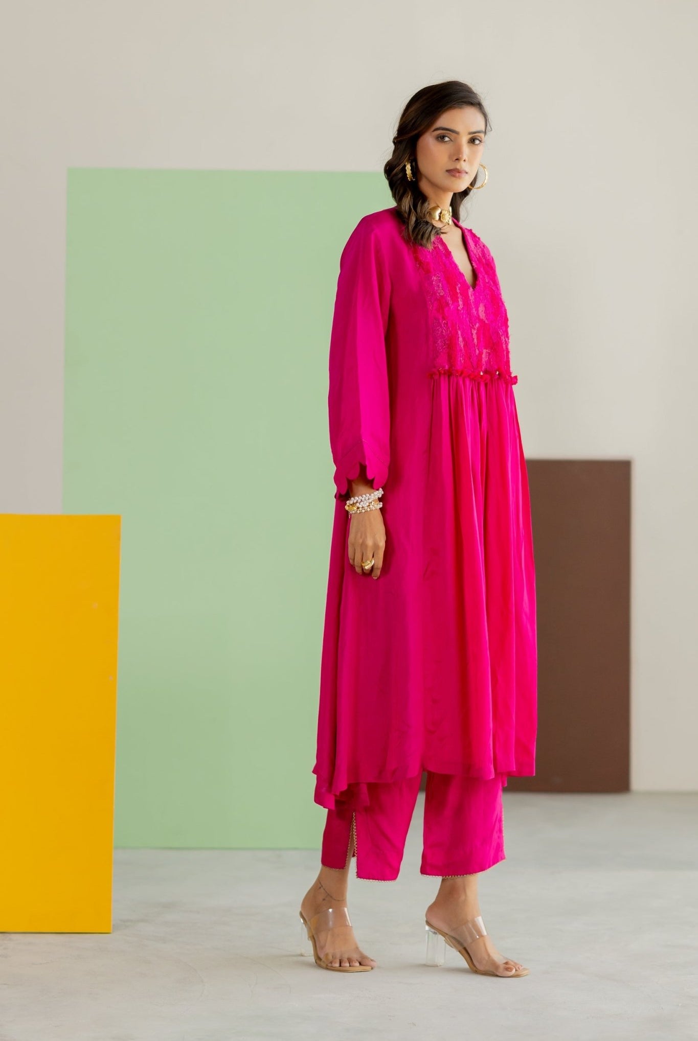 Hot Pink Silk Kurta Set - CiceroniKurta Set, Festive WearTussah
