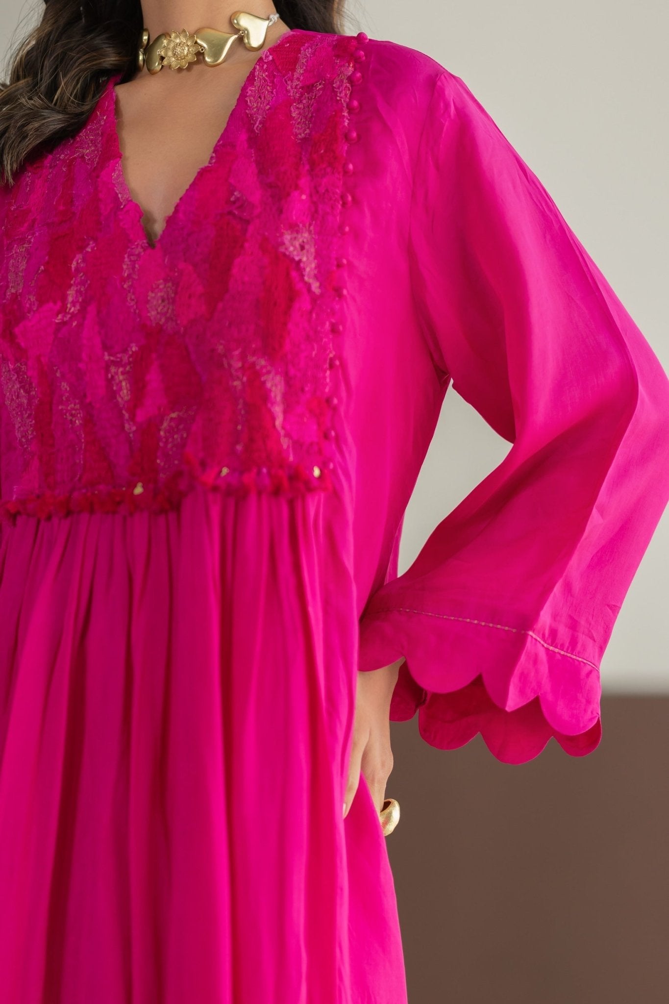 Hot Pink Silk Kurta Set - CiceroniKurta Set, Festive WearTussah