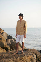 Husk Linen Men's Band Collar Shirt - Slim Fit - CiceroniShirtSaphed