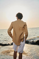 Husk Linen Men's Band Collar Shirt - Slim Fit - CiceroniShirtSaphed