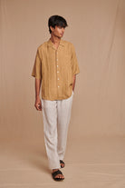 Husk Linen Men's Pleated Camp Collar Shirt - CiceroniShirtSaphed