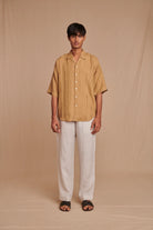 Husk Linen Men's Pleated Camp Collar Shirt - CiceroniShirtSaphed