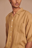 Husk Linen Men's Pleated Camp Collar Shirt - CiceroniShirtSaphed