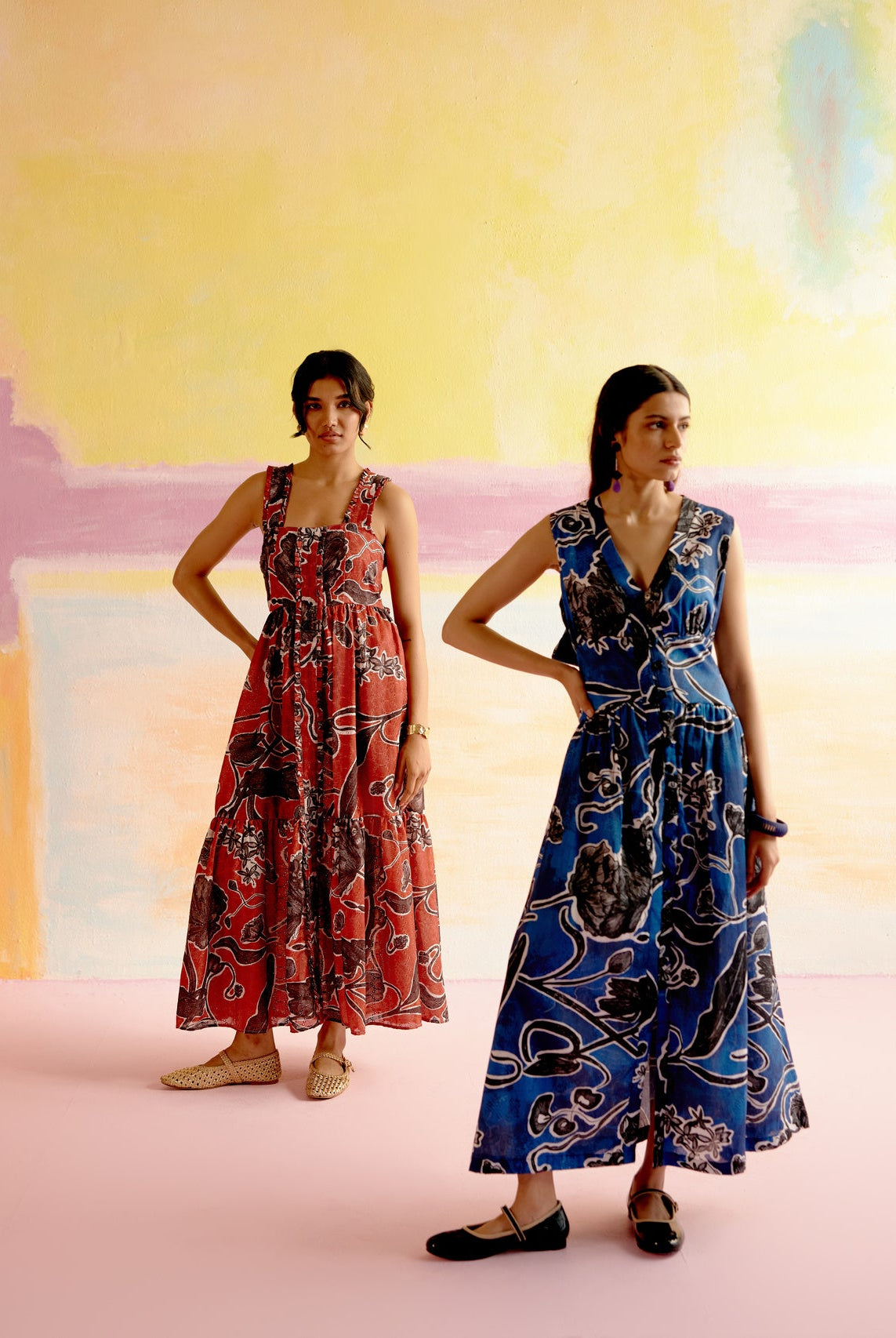 Hymn Midi Dress in Blue Jardin Print - CiceroniDressesHappi Space