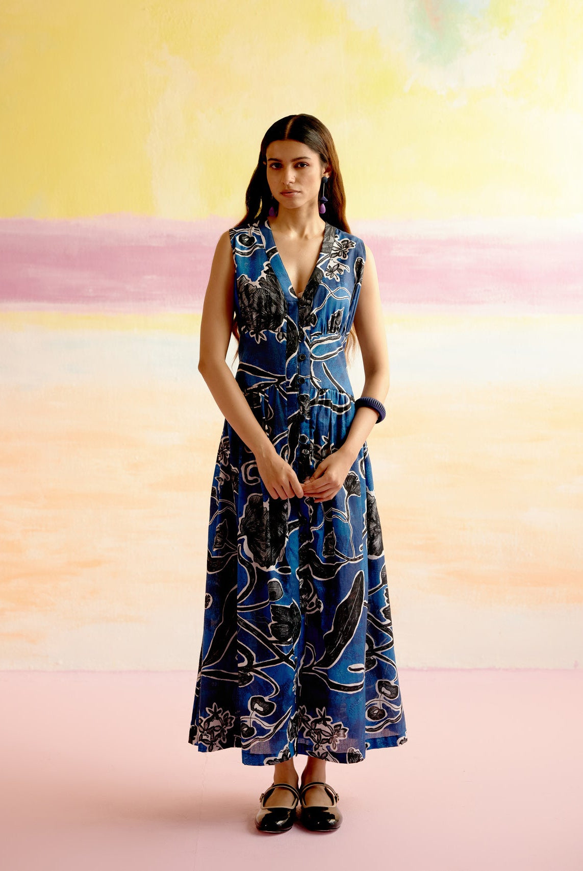 Hymn Midi Dress in Blue Jardin Print - CiceroniDressesHappi Space