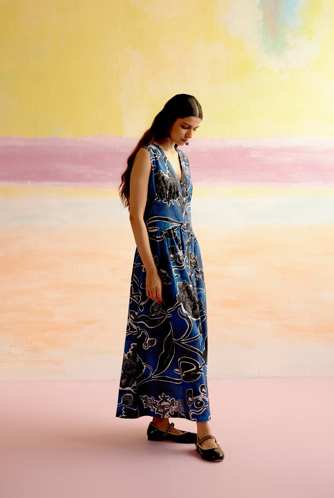 Hymn Midi Dress in Blue Jardin Print - CiceroniDressesHappi Space