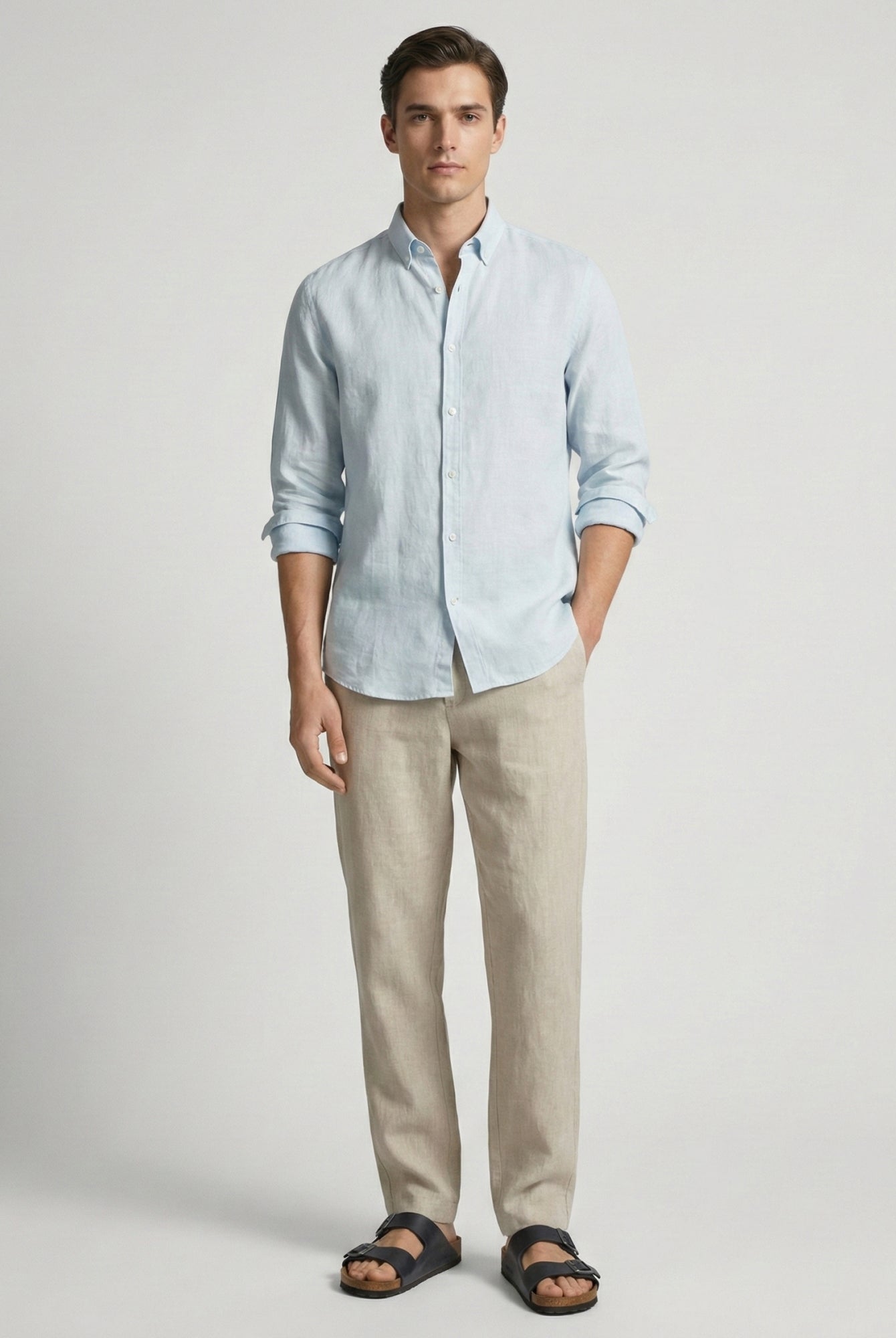 Ice Blue 100% Pure Linen Button Down Shirt - CiceroniMen Shirtsbhrāta