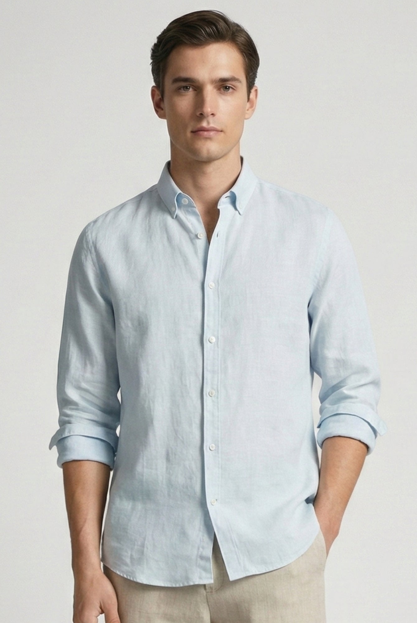 Ice Blue 100% Pure Linen Button Down Shirt - CiceroniMen Shirtsbhrāta