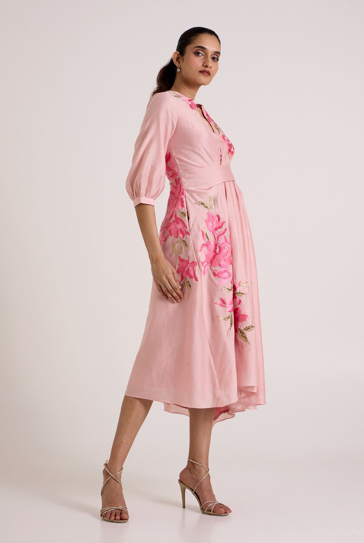 Ice Pink Mezlyn - Pinched Waist Midi Dress - CiceroniDressesMadder Much