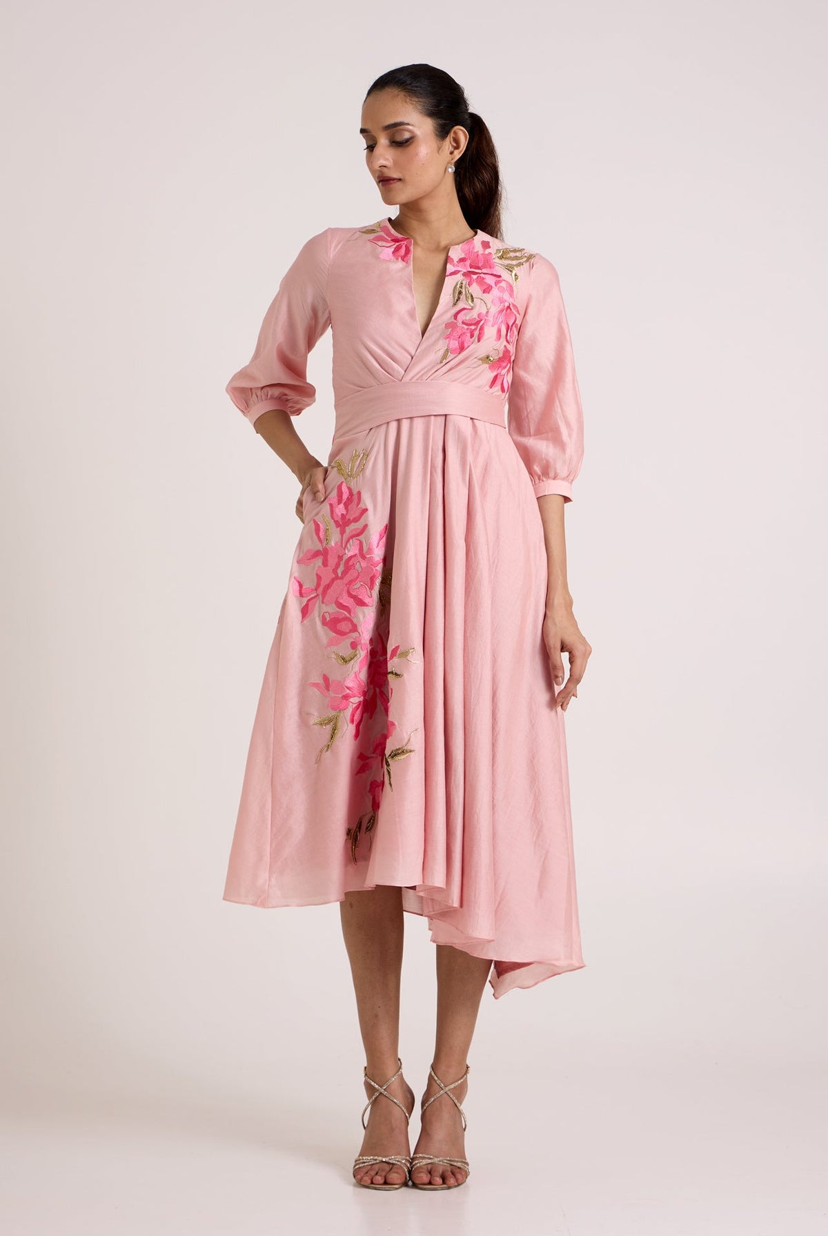 Ice Pink Mezlyn - Pinched Waist Midi Dress - CiceroniDressesMadder Much
