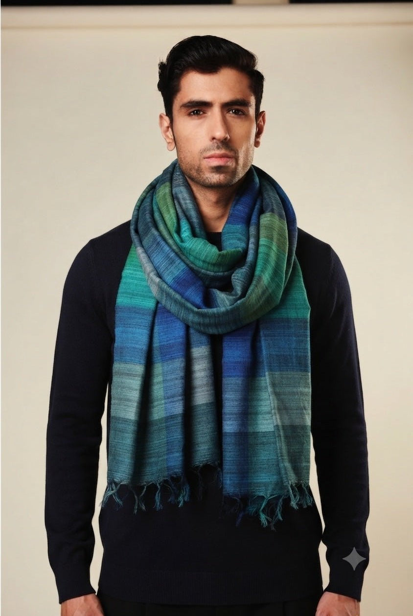 Indigo Blue Madras Checks Peace Silk Scarf for Men - CiceroniScarfAeshaane