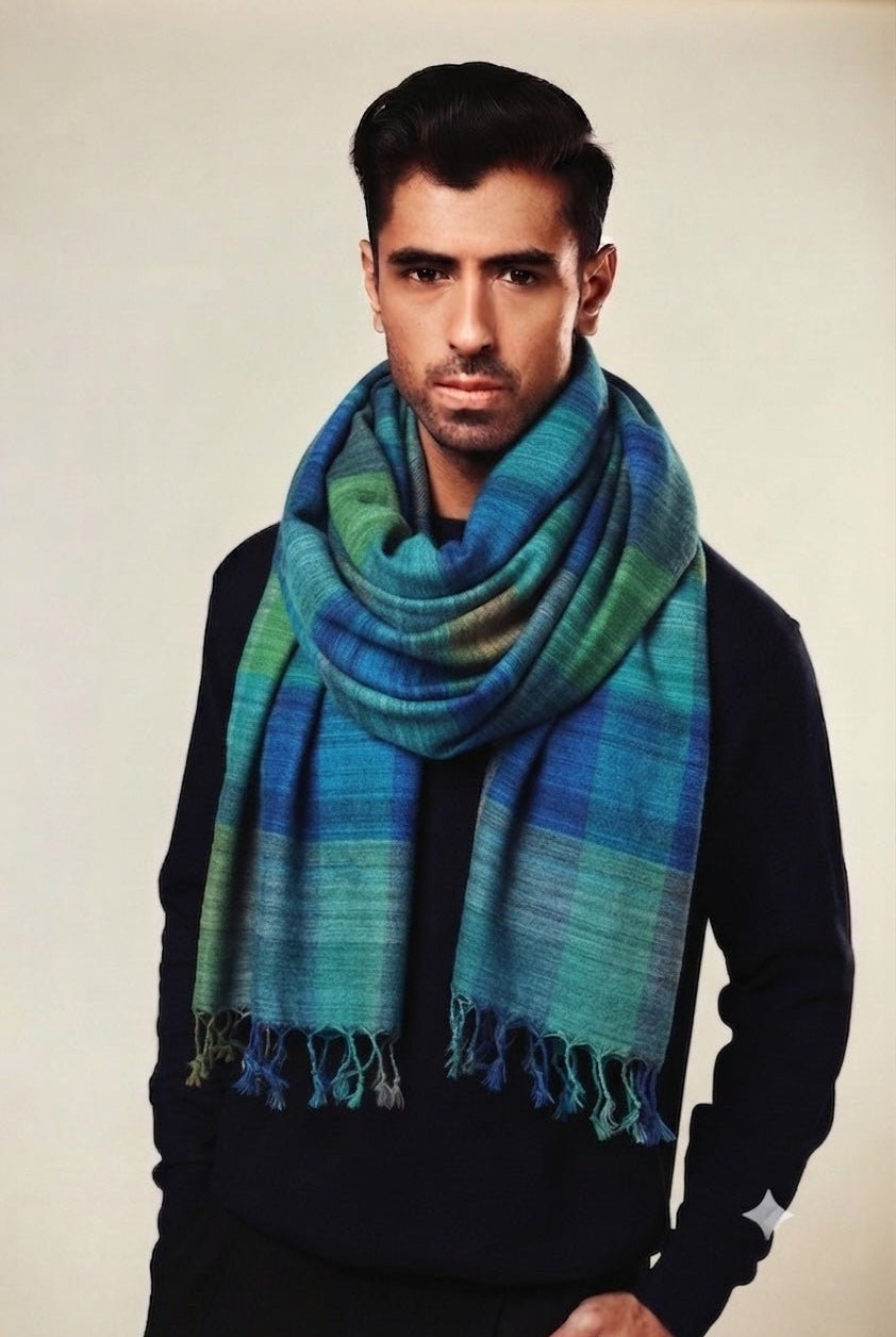 Indigo Blue Madras Checks Peace Silk Scarf for Men - CiceroniScarfAeshaane