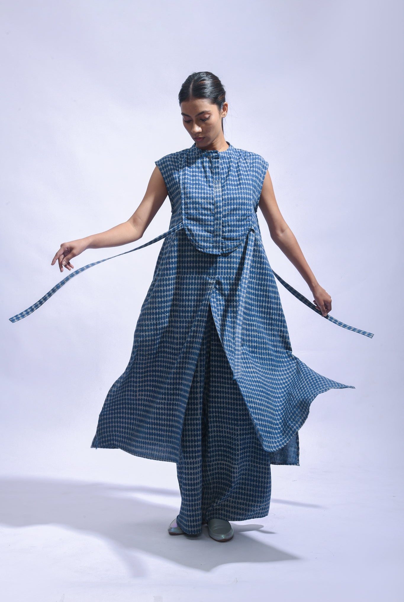 Indigo Chambray Block Print Set - CiceroniKurta Set, Everyday WearJayati Goenka