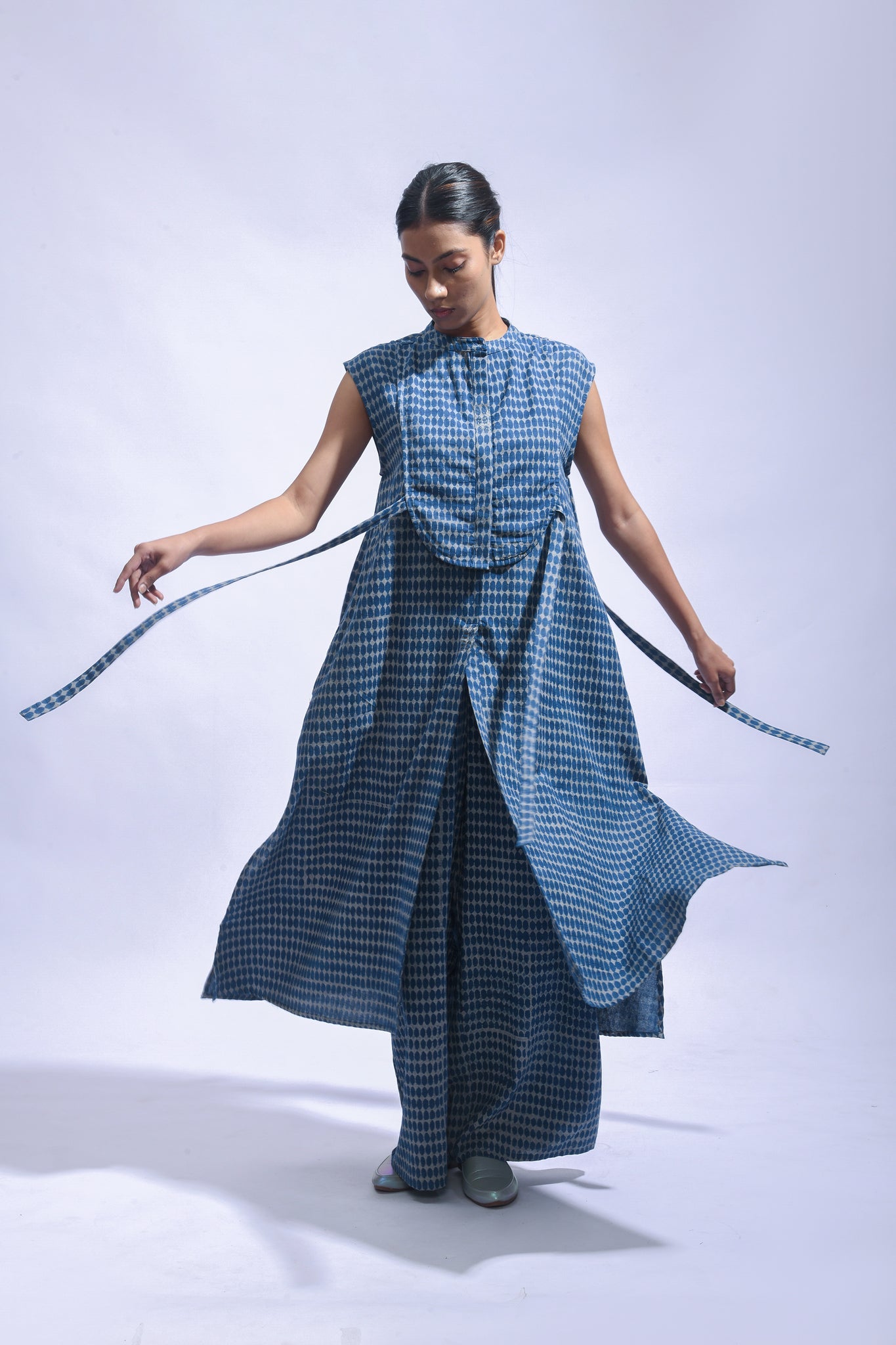 Indigo Chambray Block Print Set - CiceroniKurta Set, Everyday WearJayati Goenka