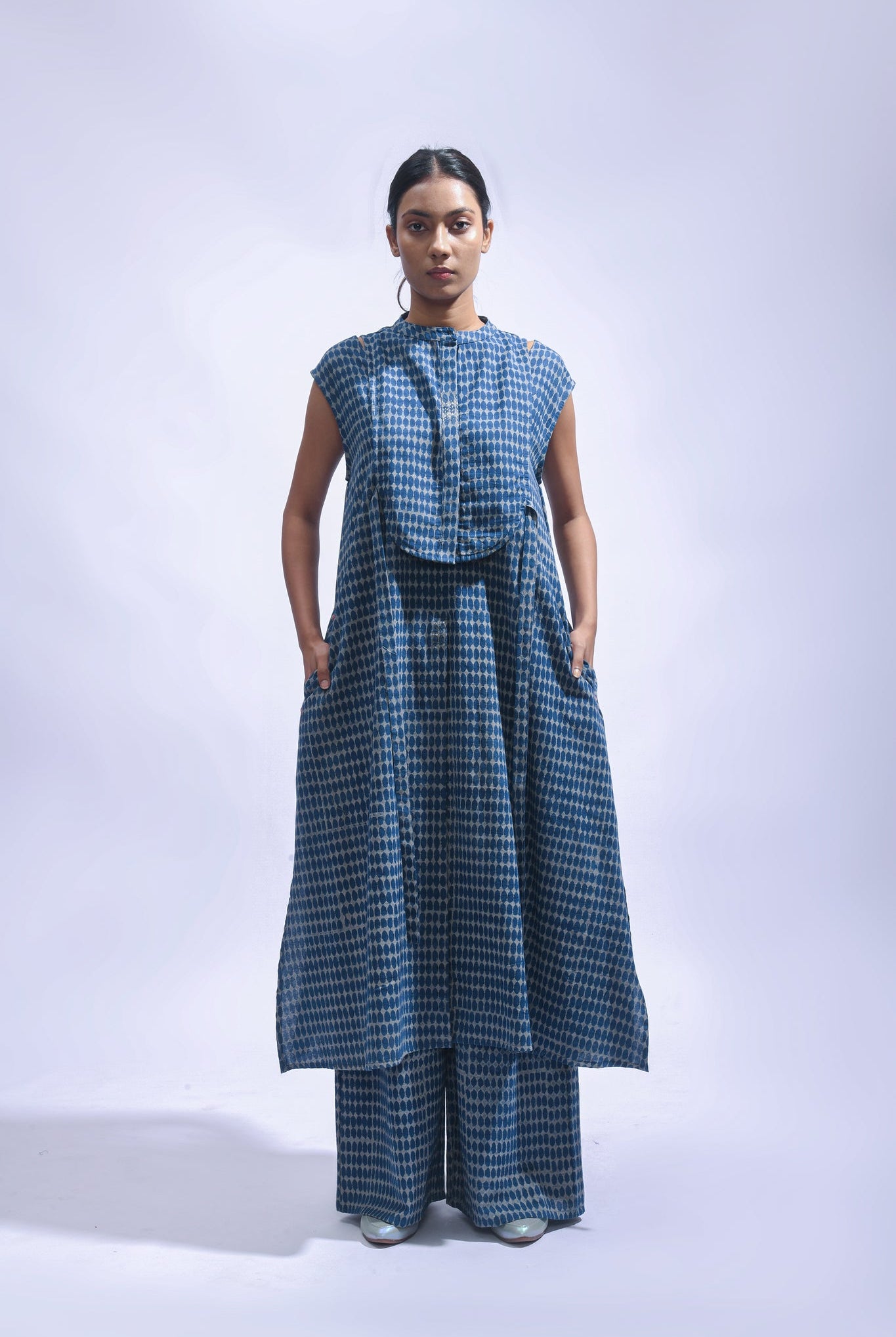 Indigo Chambray Block Print Set - CiceroniKurta Set, Everyday WearJayati Goenka