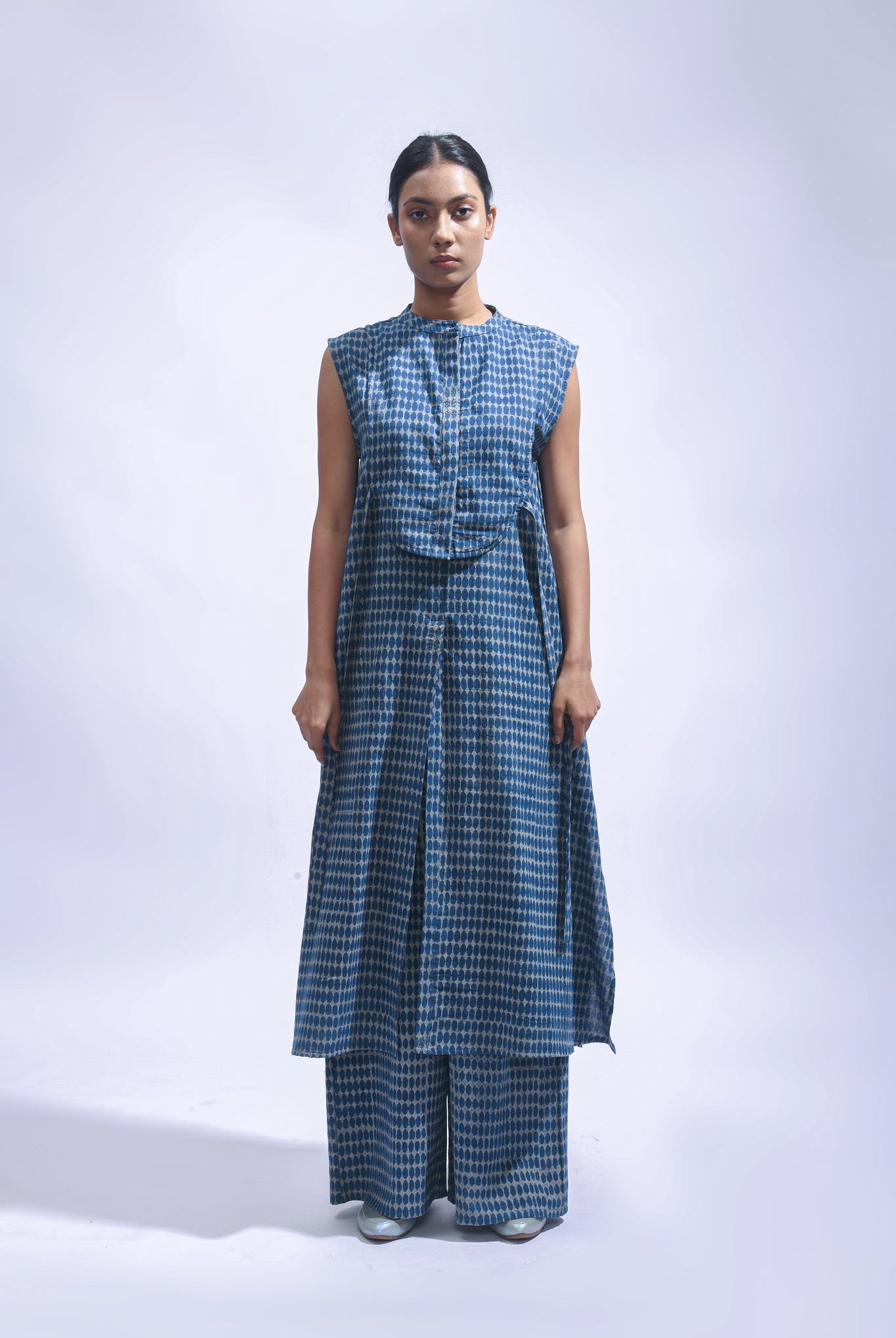 Indigo Chambray Block Print Set - CiceroniKurta Set, Everyday WearJayati Goenka