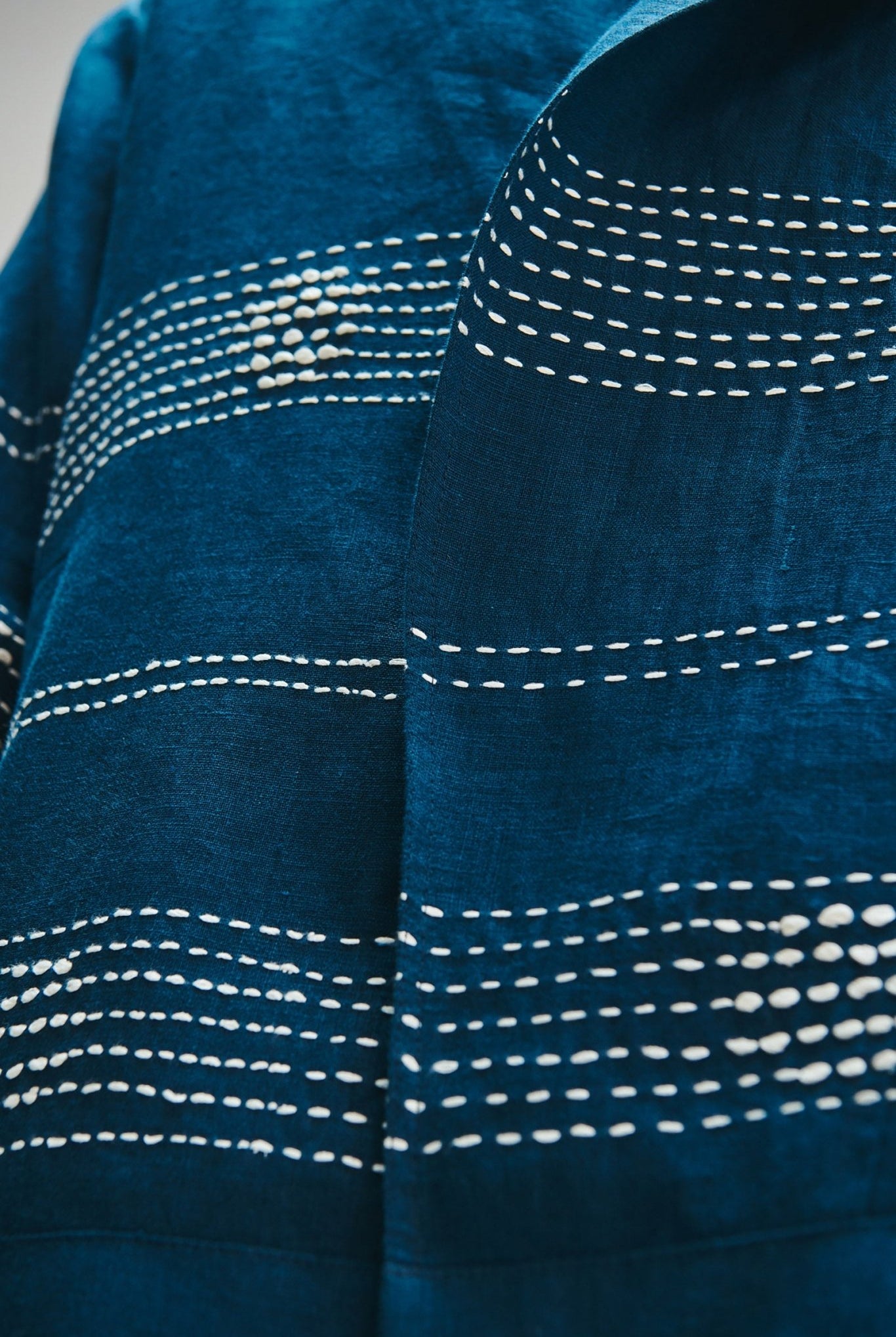 Indigo Linen Kantha Flap Collar Jacket - CiceroniJacketSaphed