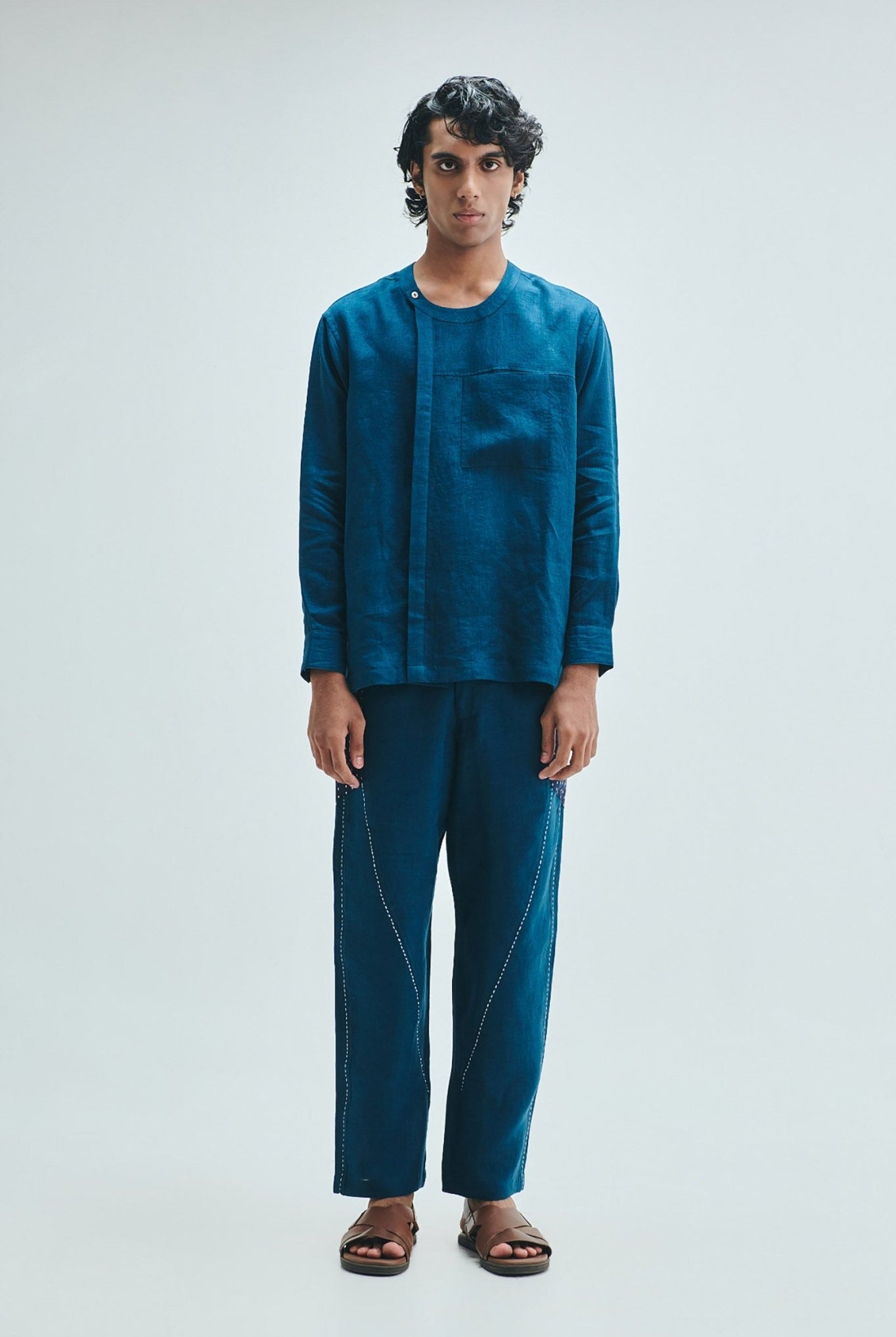 Indigo Linen Kantha Men's Panelled Pants - CiceroniPantsSaphed