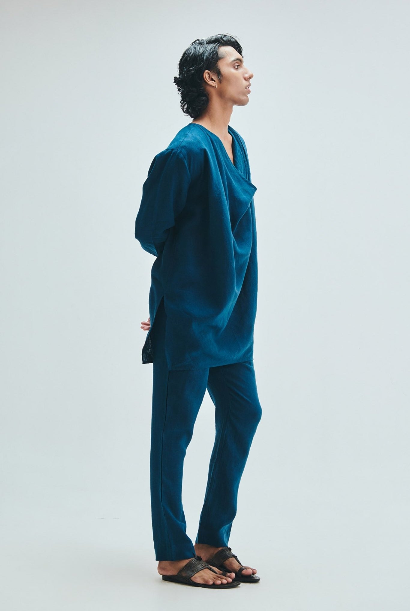 Indigo Linen Kantha Men's Panelled Pants - CiceroniPantsSaphed