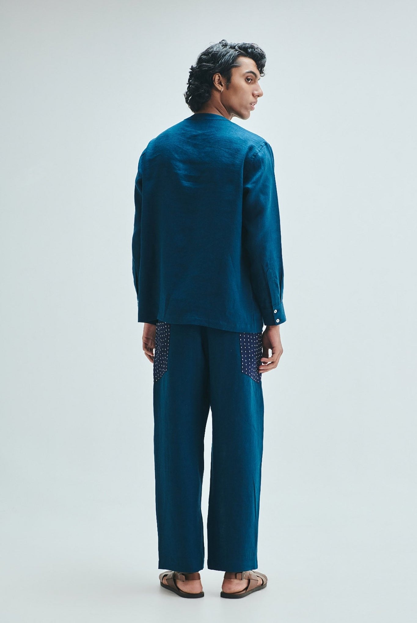 Indigo Linen Men's Side Placket Shirt - CiceroniShirtSaphed