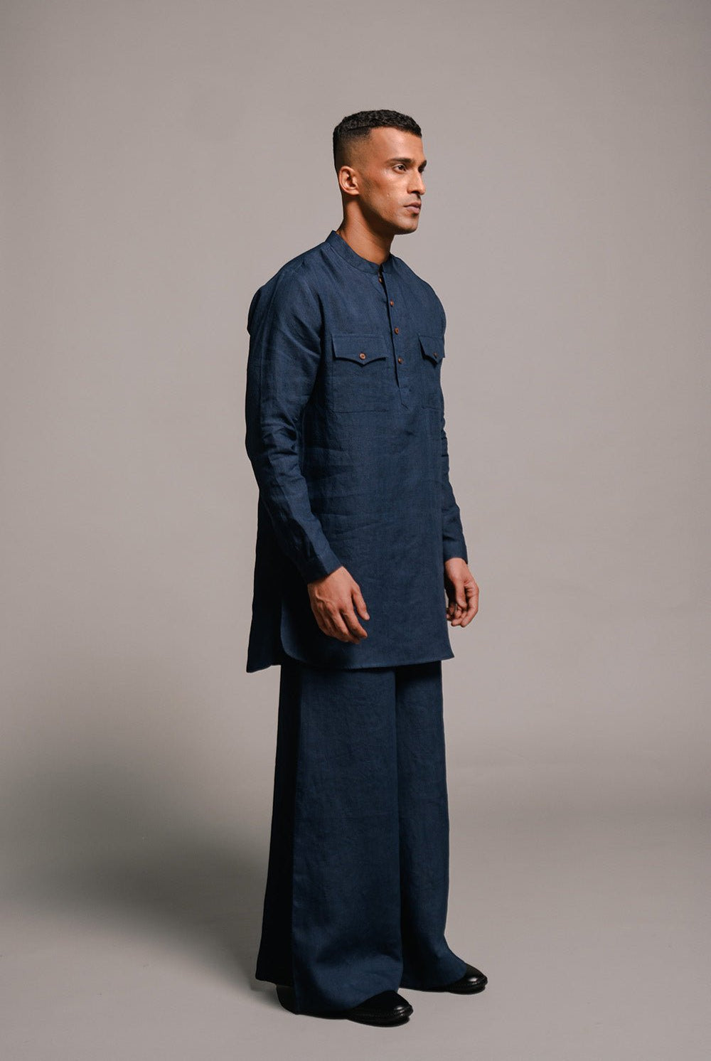 Indigo Linen Saif Kurta Set - CiceroniCo - ord SetSaphed