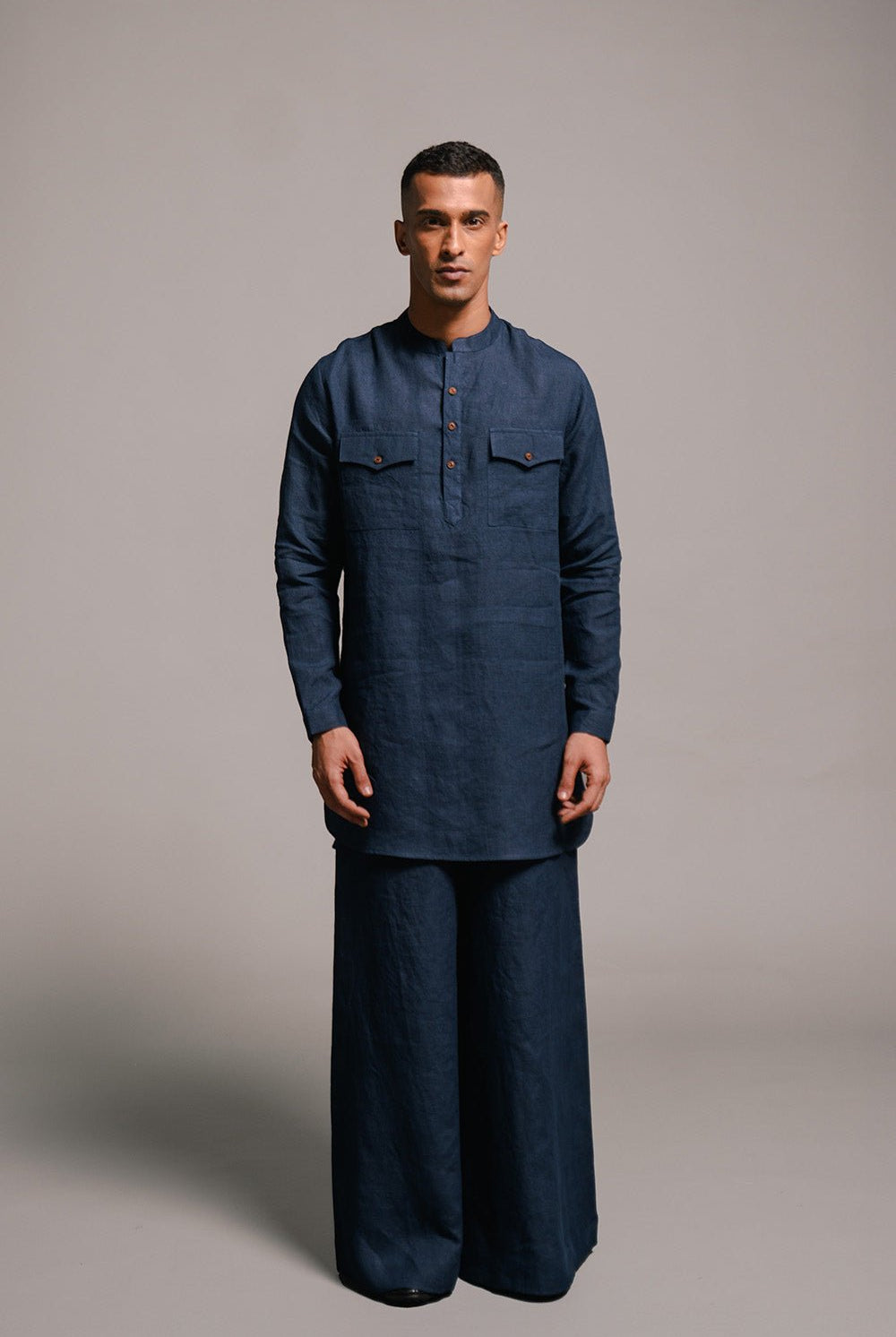 Indigo Linen Saif Kurta Set - CiceroniCo - ord SetSaphed