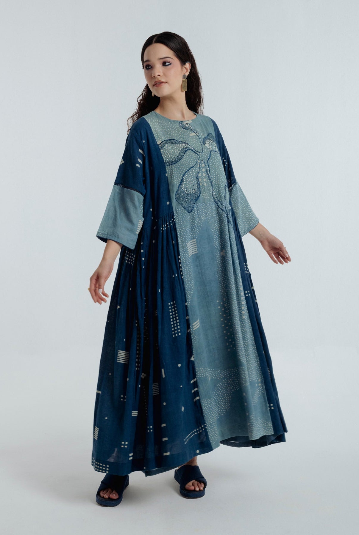 Indigo Pleated Dress - CiceroniDressesRias Jaipur