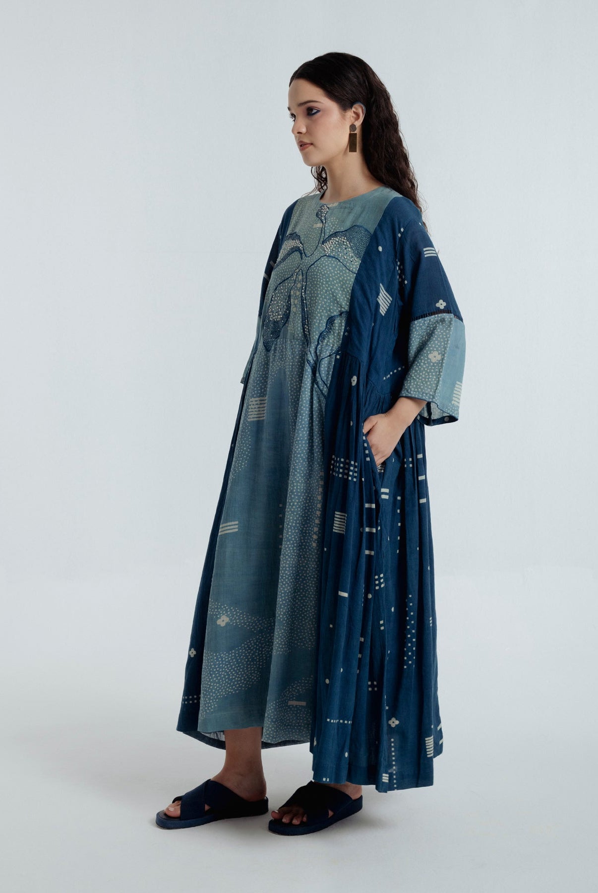 Indigo Pleated Dress - CiceroniDressesRias Jaipur