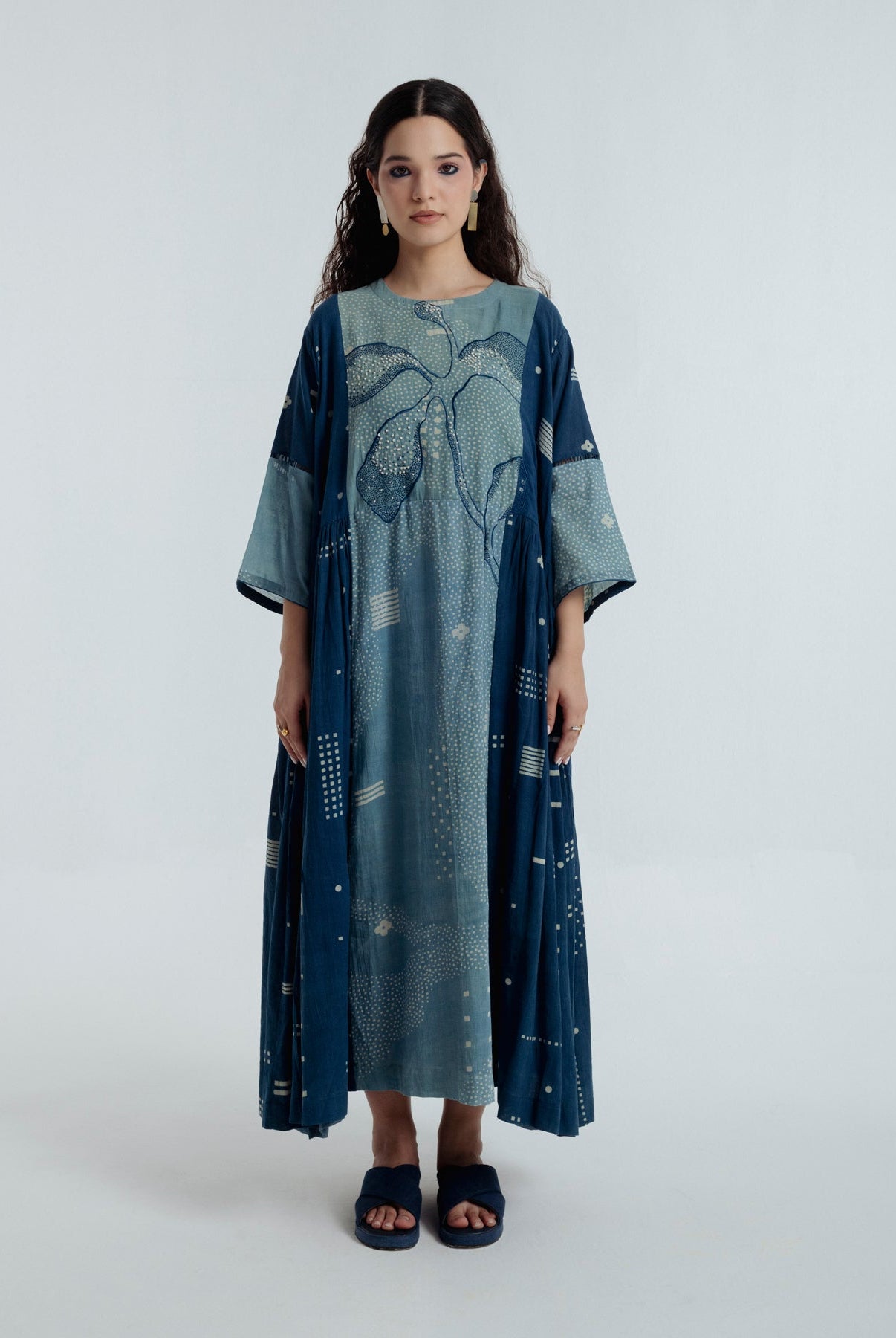 Indigo Pleated Dress - CiceroniDressesRias Jaipur