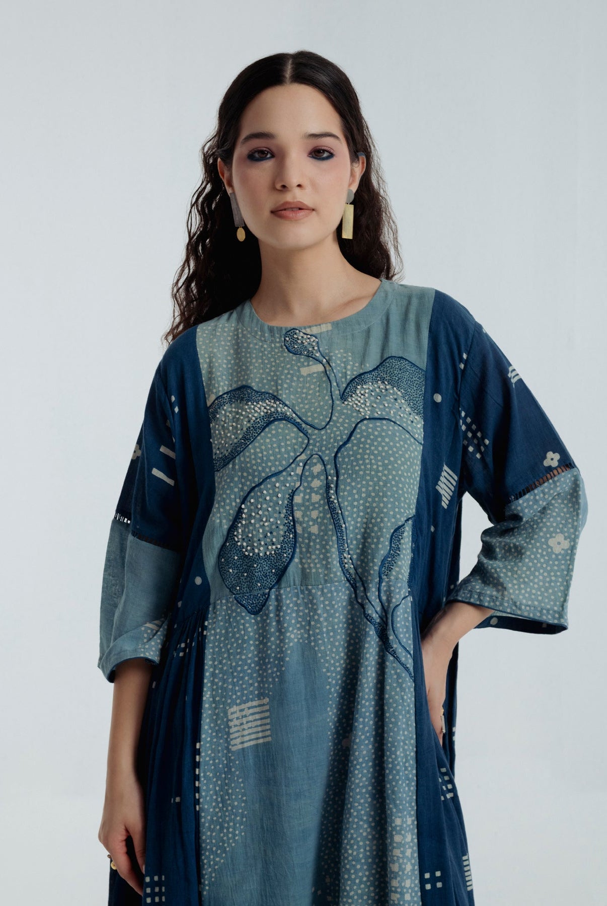 Indigo Pleated Dress - CiceroniDressesRias Jaipur