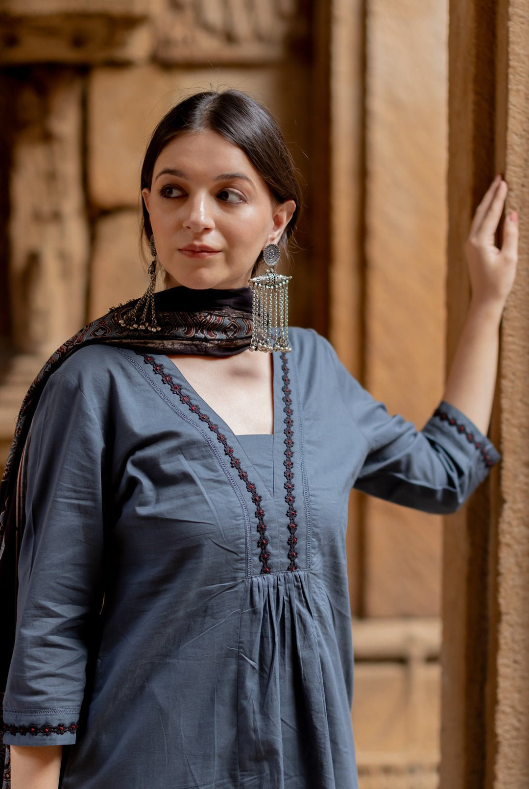 Indigo Sand Kurta Set with Ajrakh Dupatta - CiceroniKurta Set, Everyday WearMaidaan