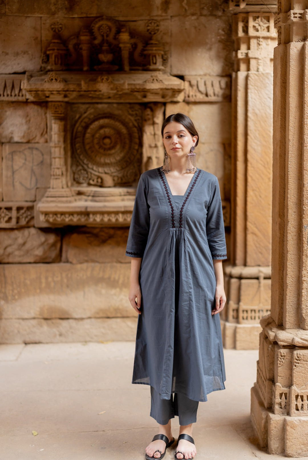Indigo Sand Kurta Set with Ajrakh Dupatta - CiceroniKurta Set, Everyday WearMaidaan