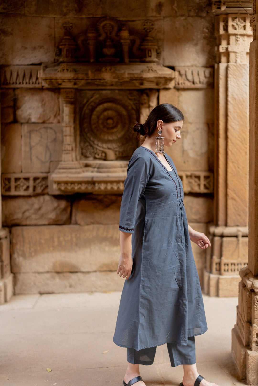 Indigo Sand Kurta Set with Ajrakh Dupatta - CiceroniKurta Set, Everyday WearMaidaan