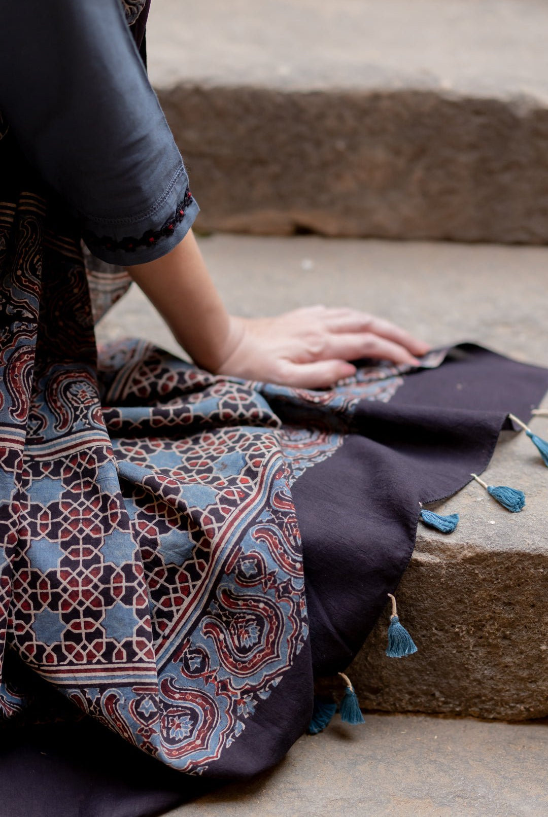 Indigo Sand Kurta Set with Ajrakh Dupatta - CiceroniKurta Set, Everyday WearMaidaan