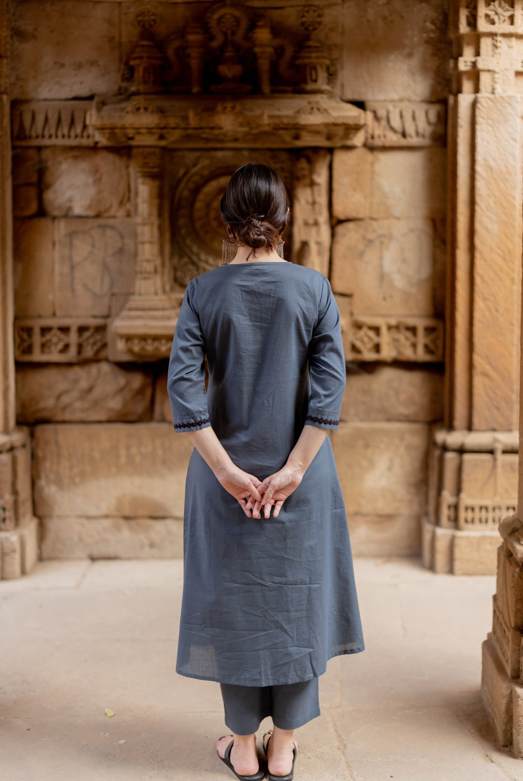 Indigo Sand Kurta Set with Ajrakh Dupatta - CiceroniKurta Set, Everyday WearMaidaan