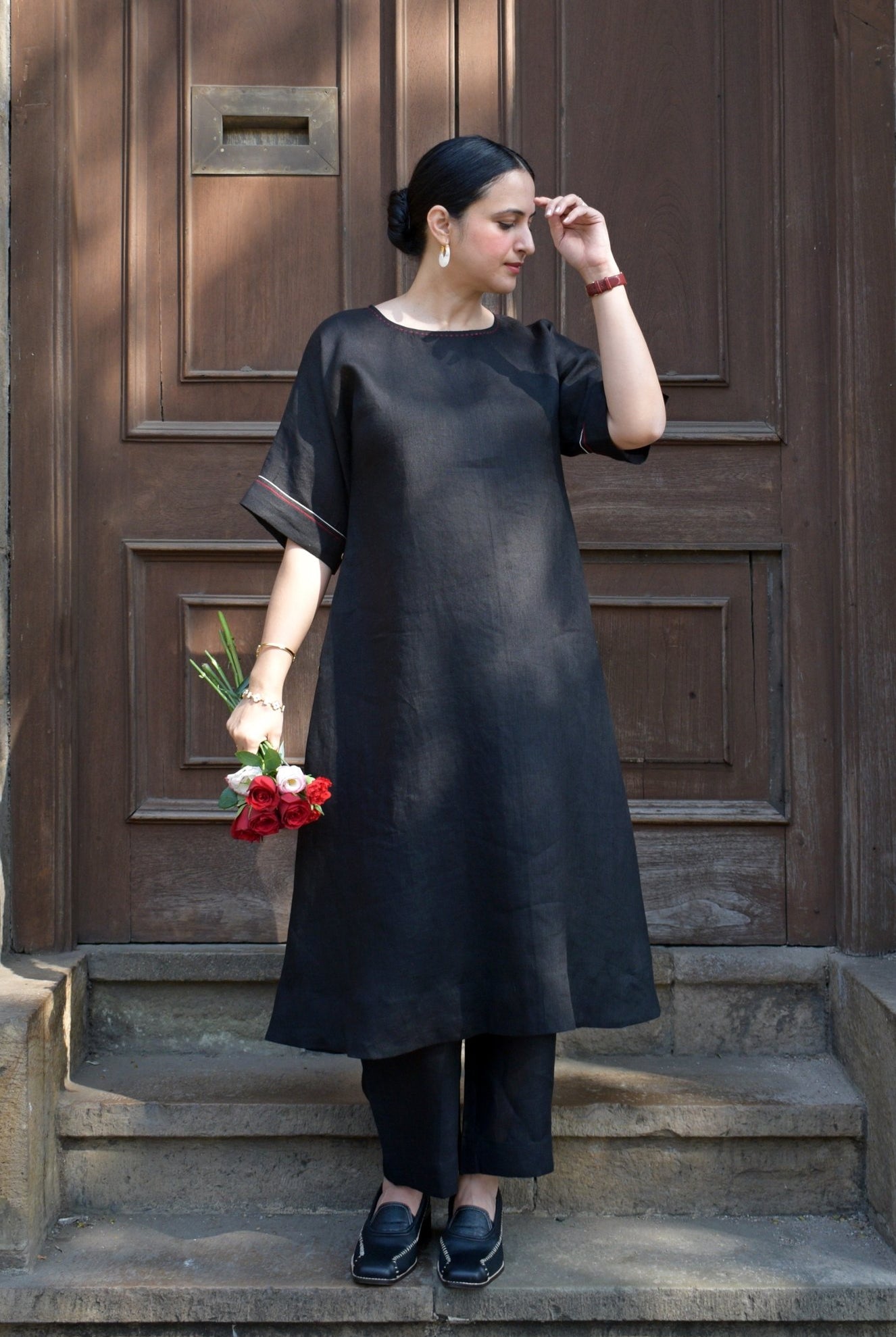 Ink Black Linen Co - ord Set - CiceroniKurta Set, Everyday WearHouse of Moxa