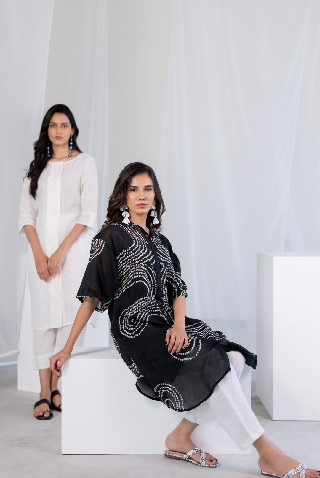 Ink Black Waves Tunic Set - CiceroniKurta Set, Everyday WearSilai Studio