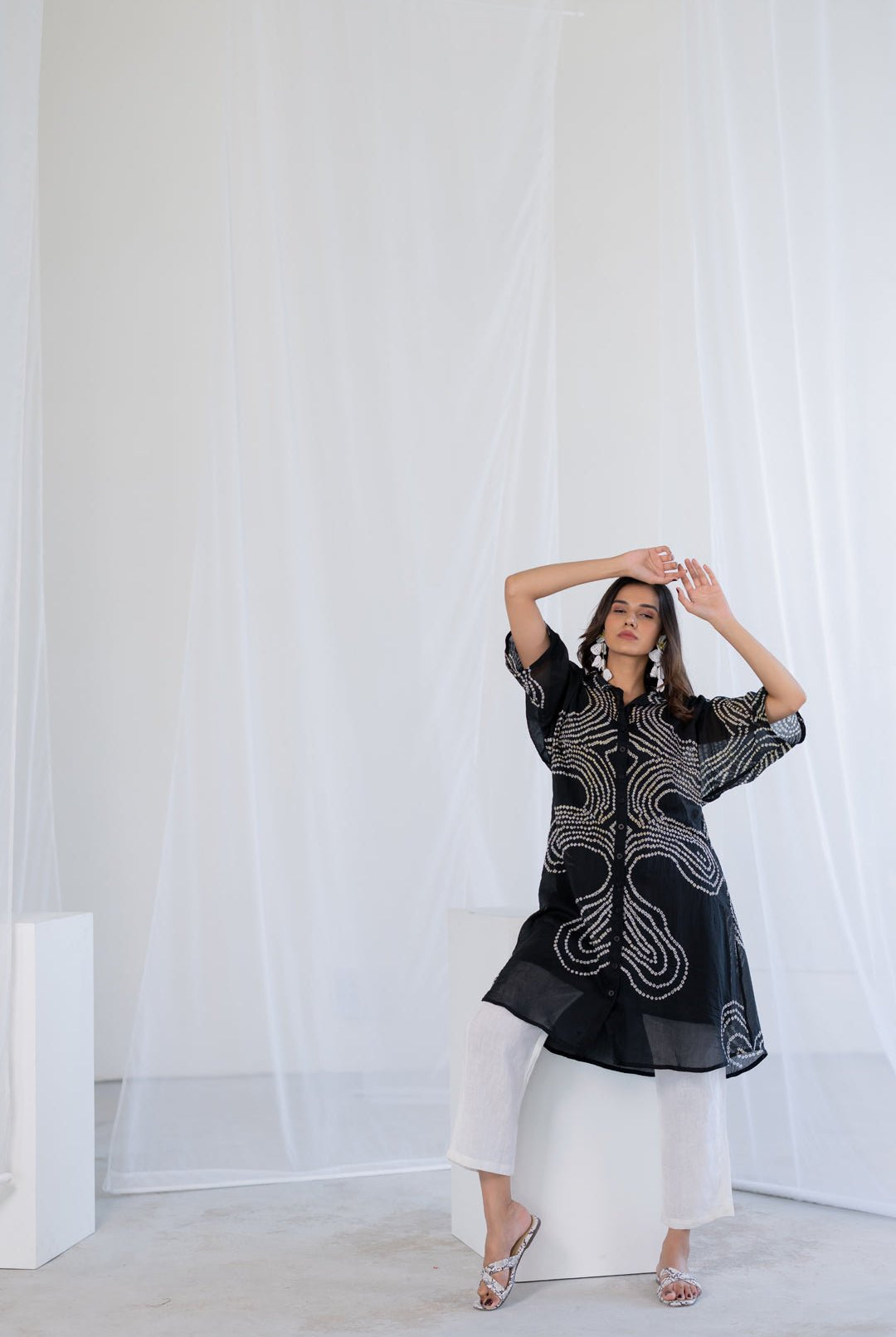 Ink Black Waves Tunic Set - CiceroniKurta Set, Everyday WearSilai Studio