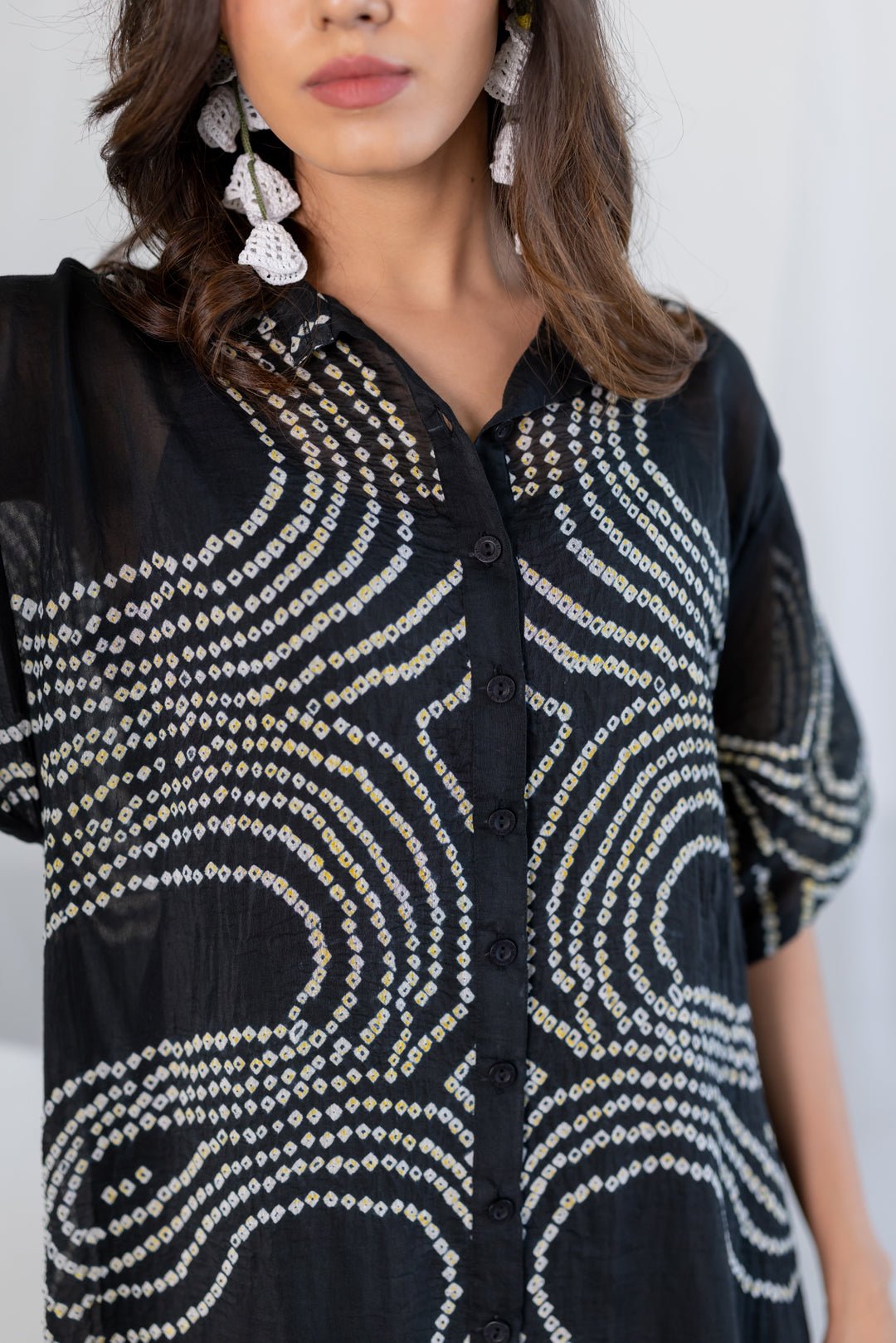 Ink Black Waves Tunic - CiceroniTunicsSilai Studio