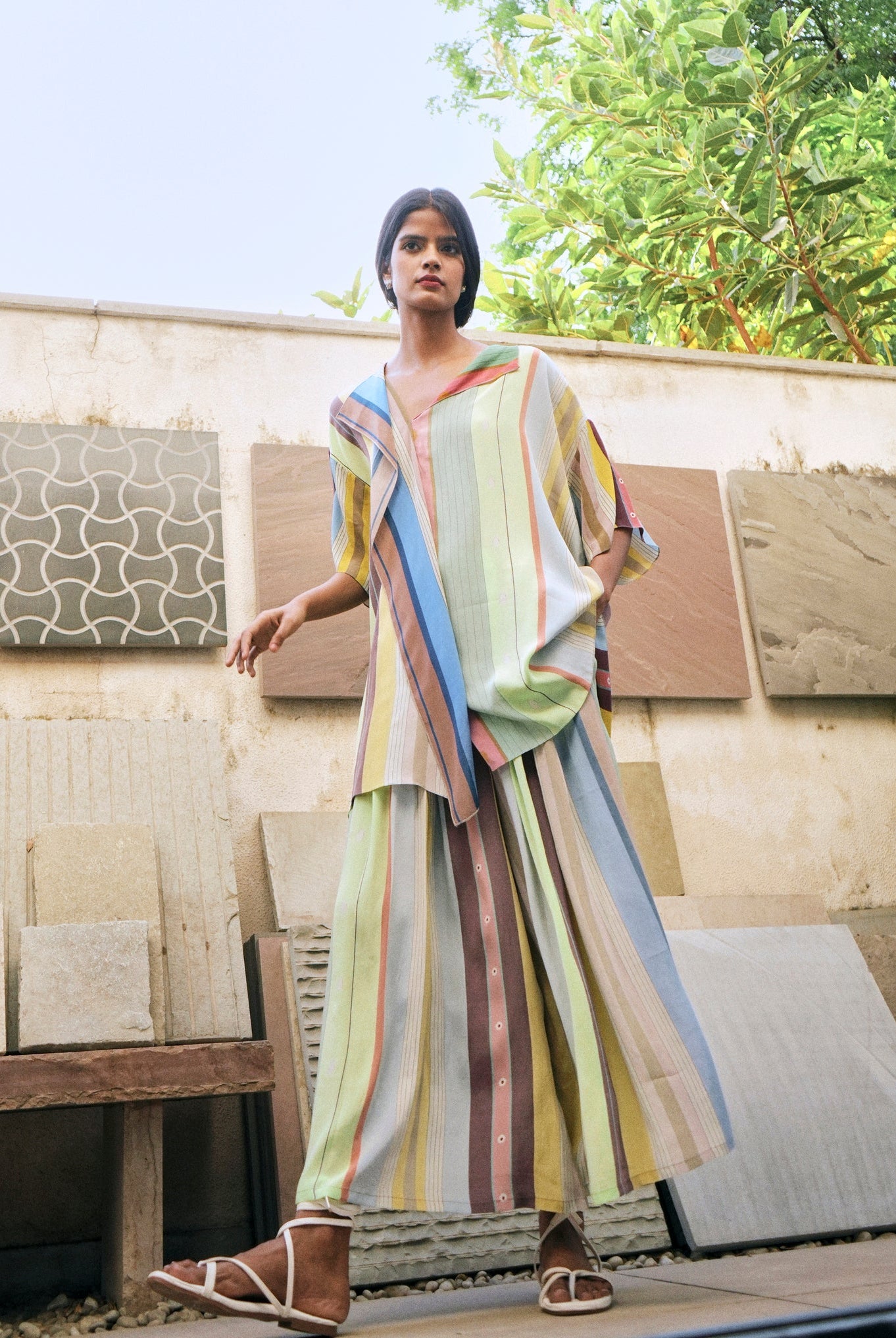 Irina Co - ord Set In Pastel Tamil Stripes Print - CiceroniCo - ord SetNIKYTA