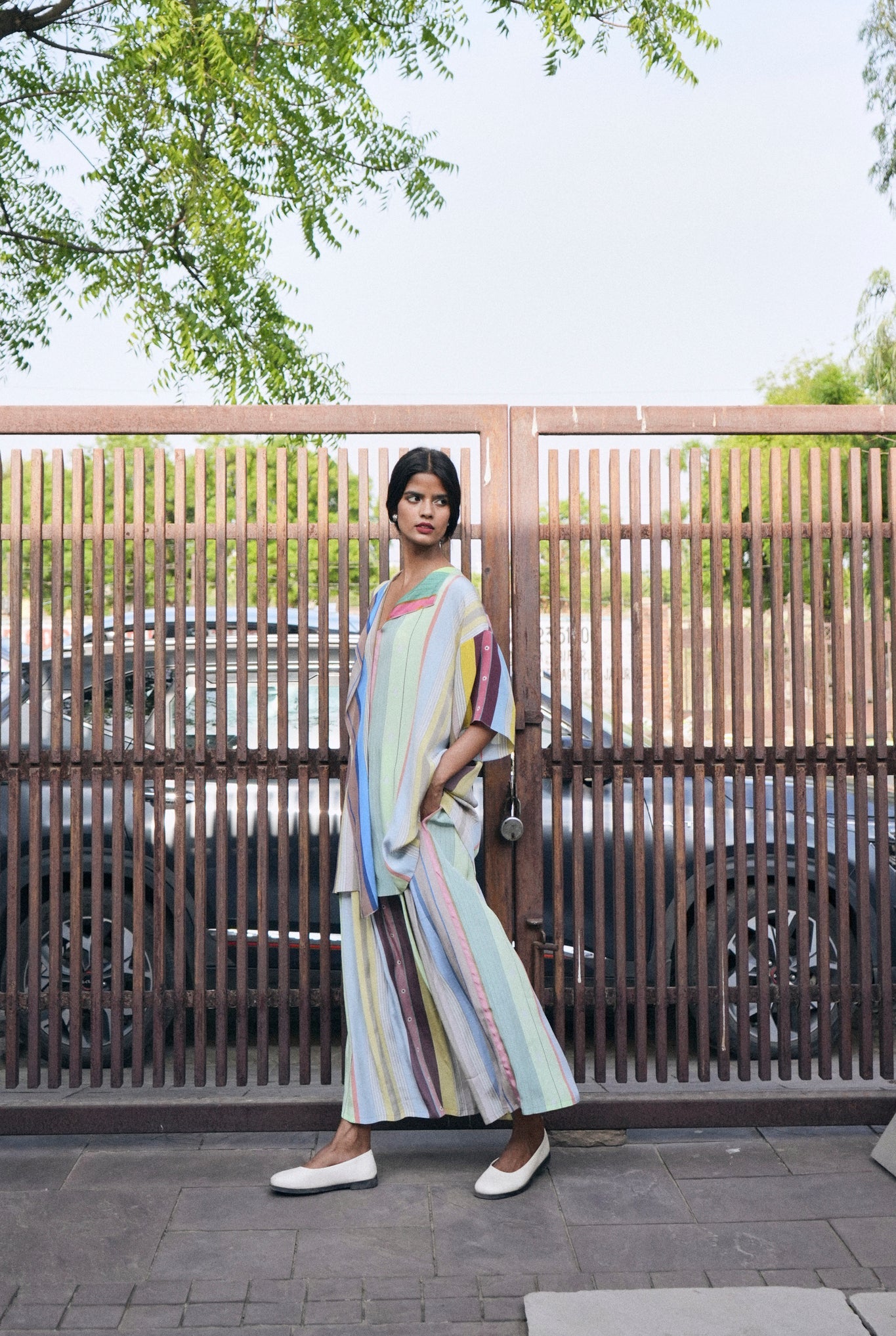 Irina Co - ord Set In Pastel Tamil Stripes Print - CiceroniCo - ord SetNIKYTA