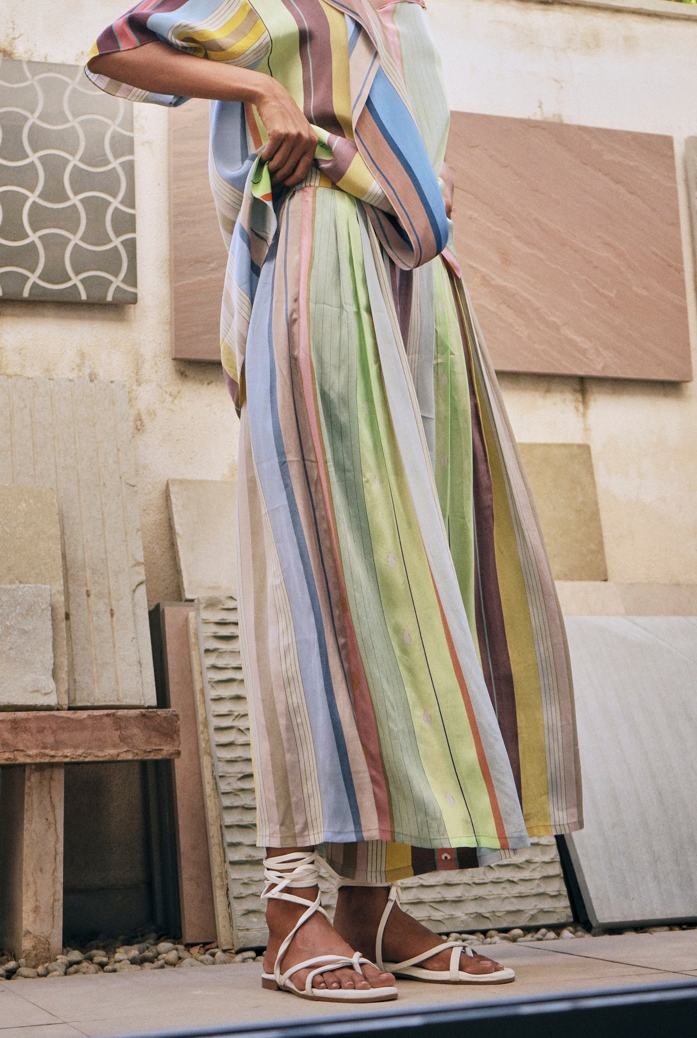 Irina Co - ord Set In Pastel Tamil Stripes Print - CiceroniCo - ord SetNIKYTA