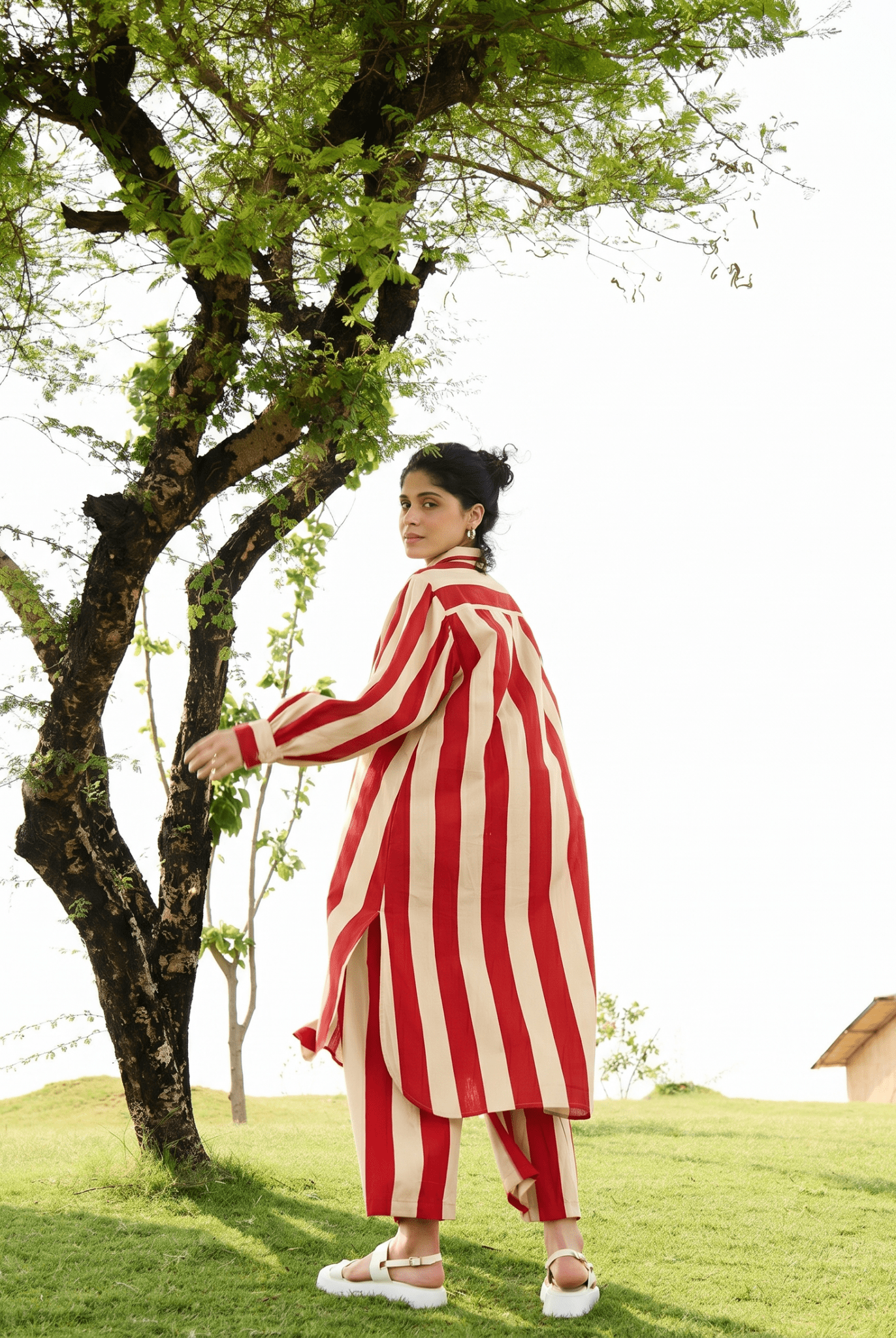 Iris Co-ord Set - Red & Ecru Stripes - CiceroniBangleRAAS Life