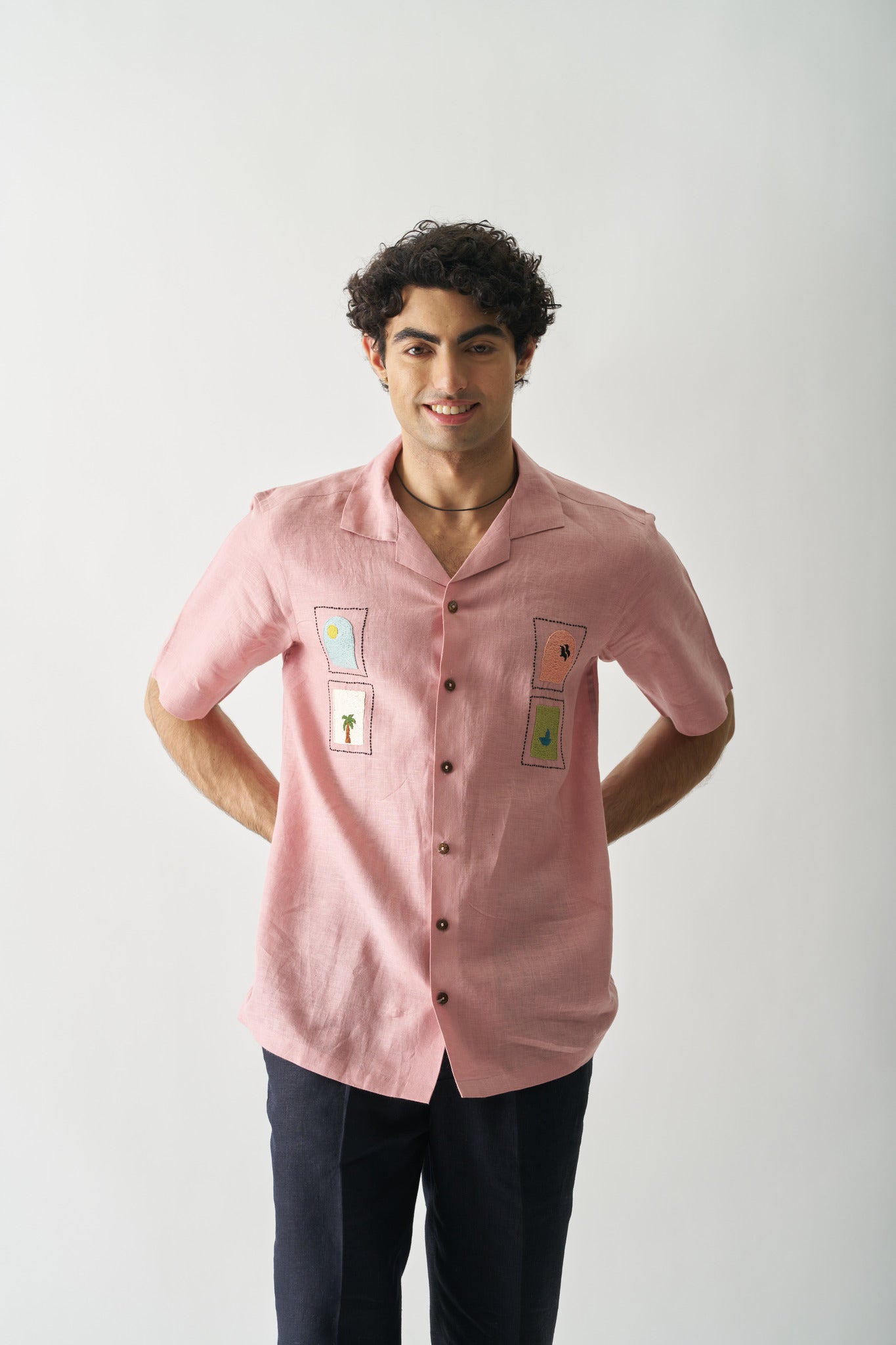 Island Escape - Mens Hand Embroidered Pure Linen Shirt - CiceroniShirtsCultura Studio