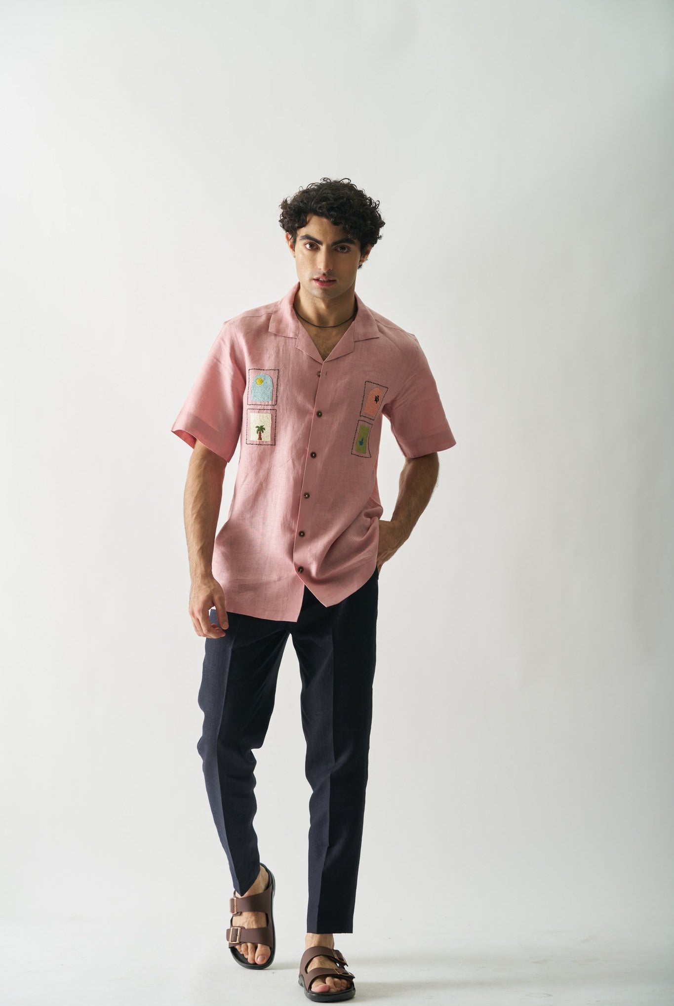 Island Escape - Mens Hand Embroidered Pure Linen Shirt - CiceroniShirtsCultura Studio