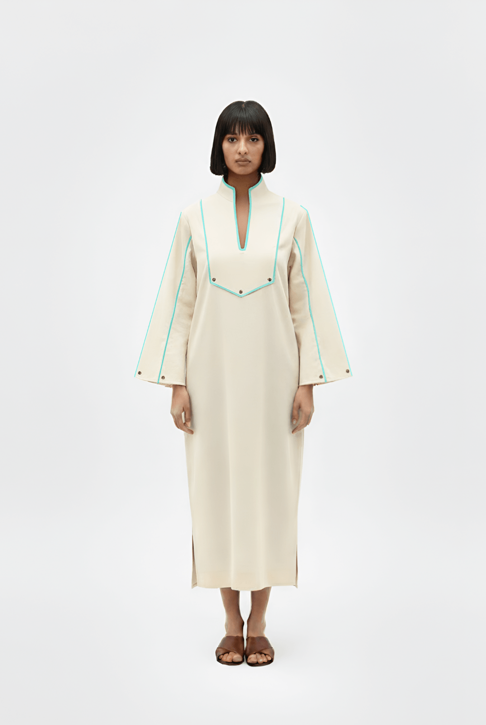 Ivory - Tiffany Blue Collared Stripe Dress - CiceroniDressesNeora by NC