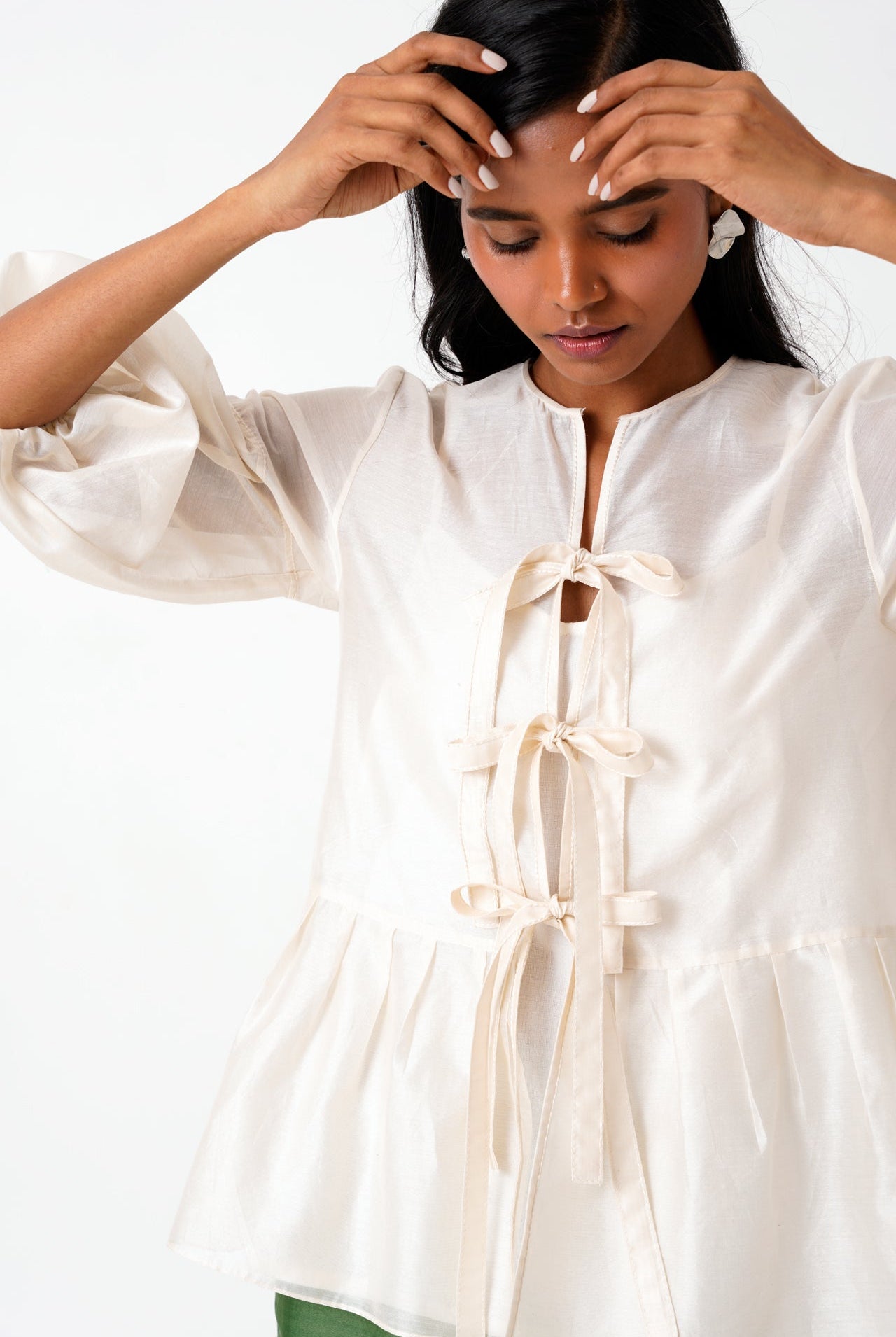 Ivory Toni Set - Multi Knot Peplum Top with Slip + Pine Green Pants - CiceroniCo - ord SetMadder Much